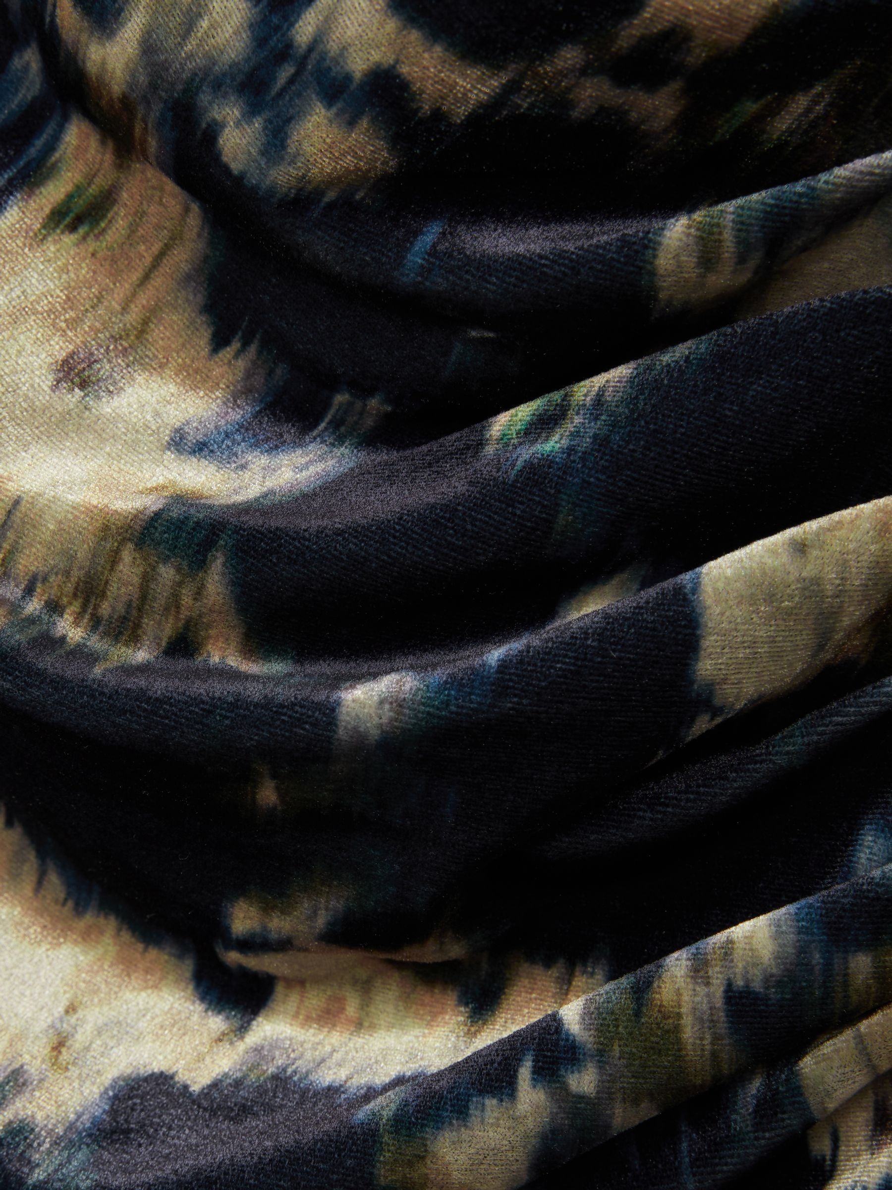 Ruched Abstract-Print Velvet Dress in Navy