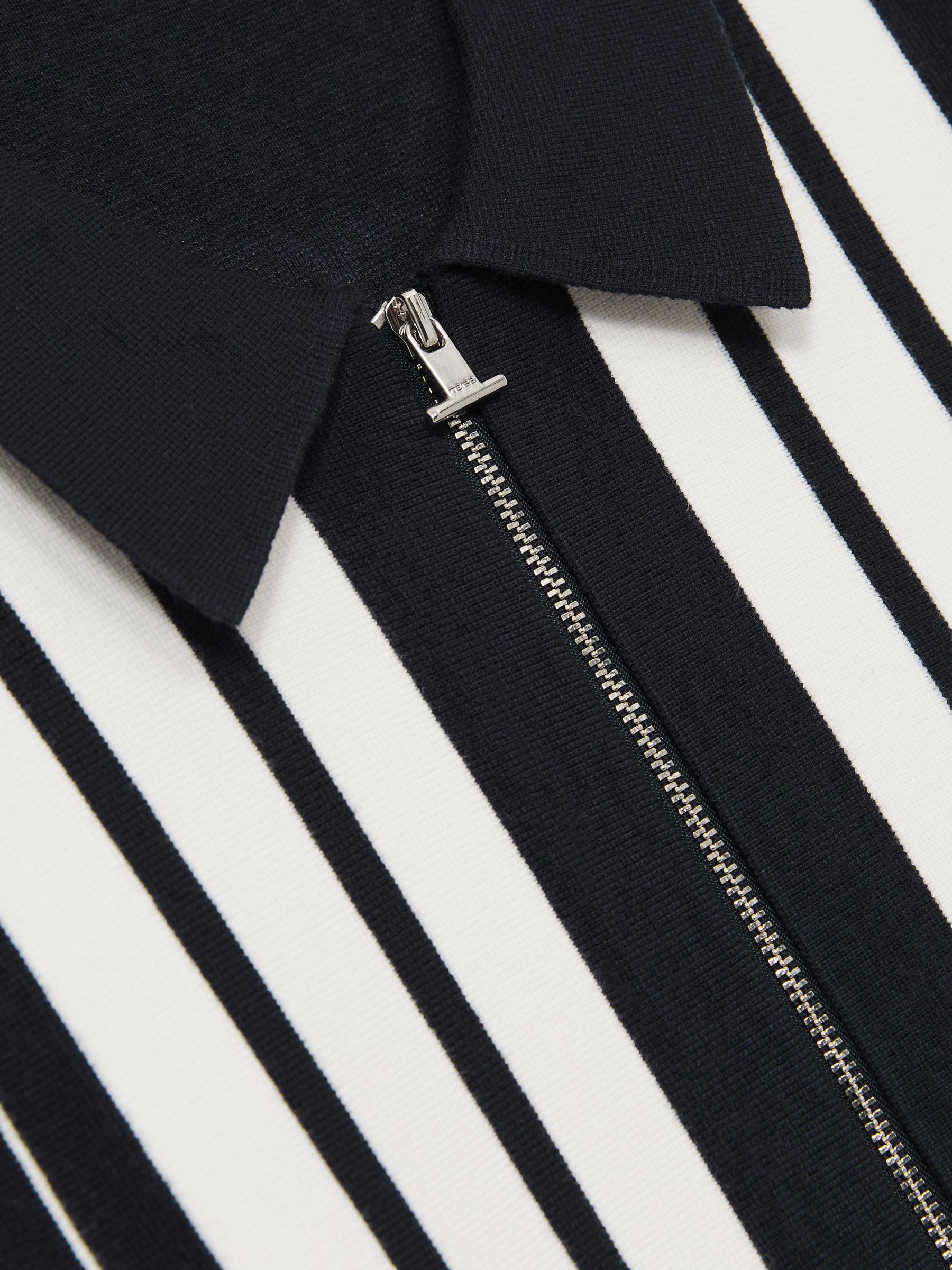 Striped Zip Through Knitted Jacket in Navy/White