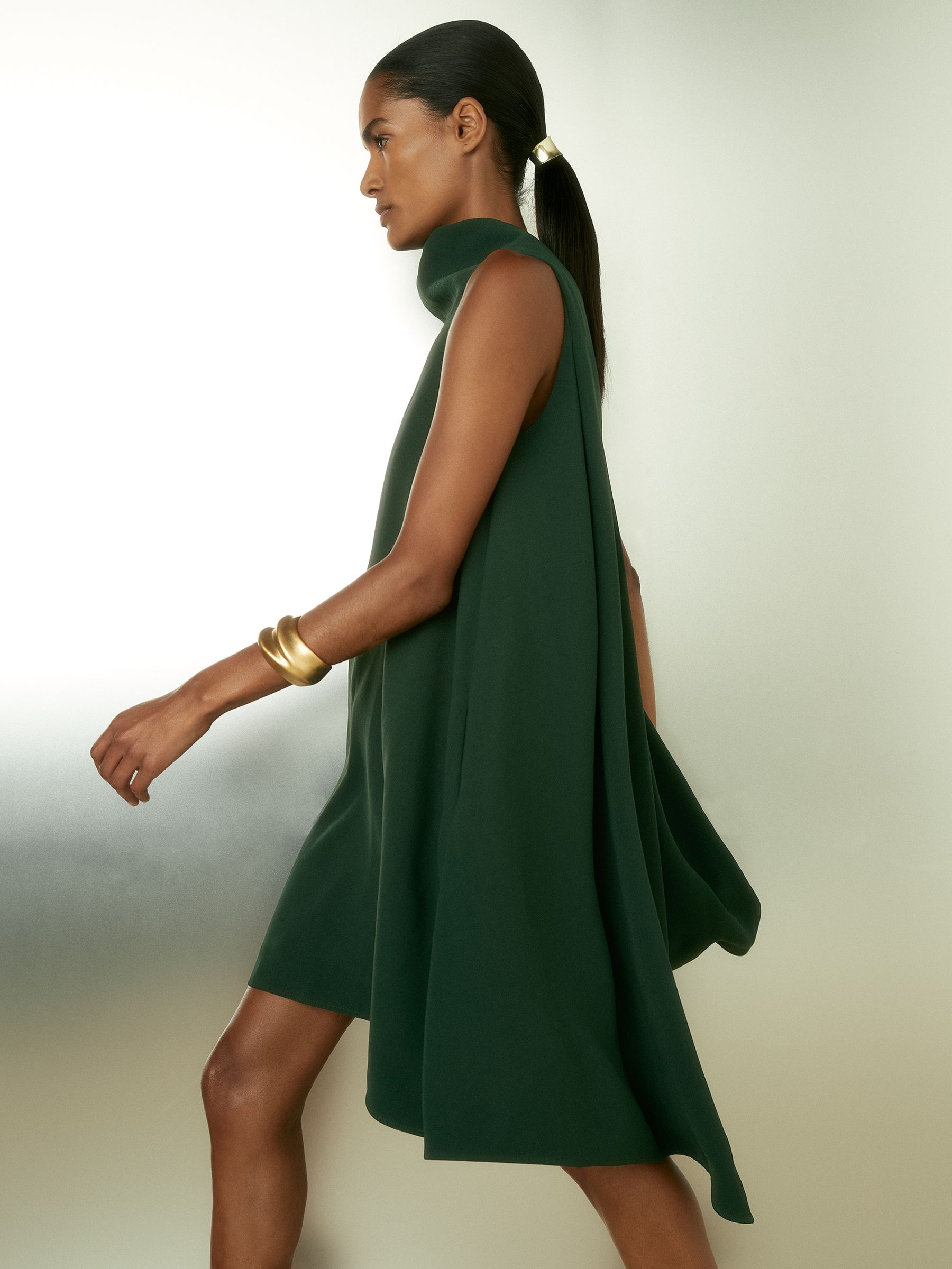 High-Neck Drape Back Mini Dress in Green