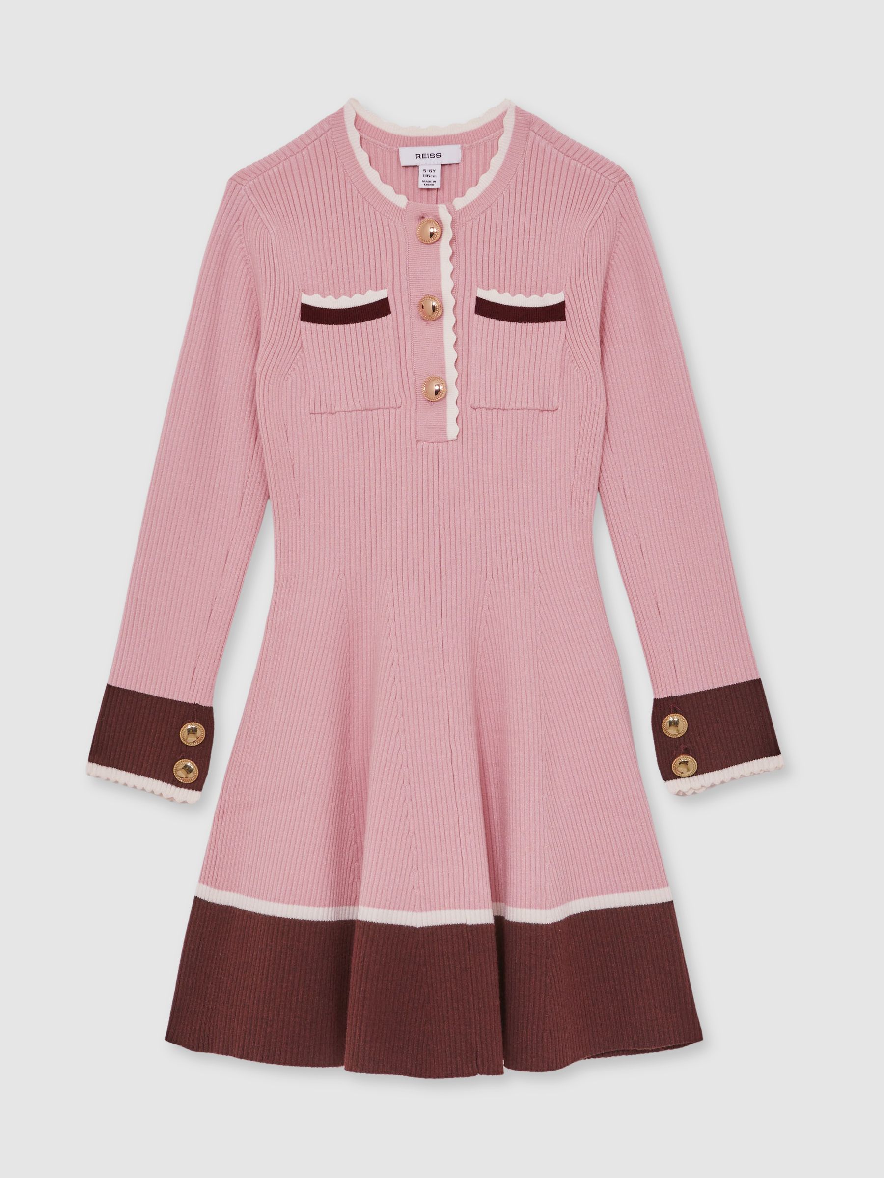 9-13 yrs Scallop-Trim Rib-Knit Dress in Pink