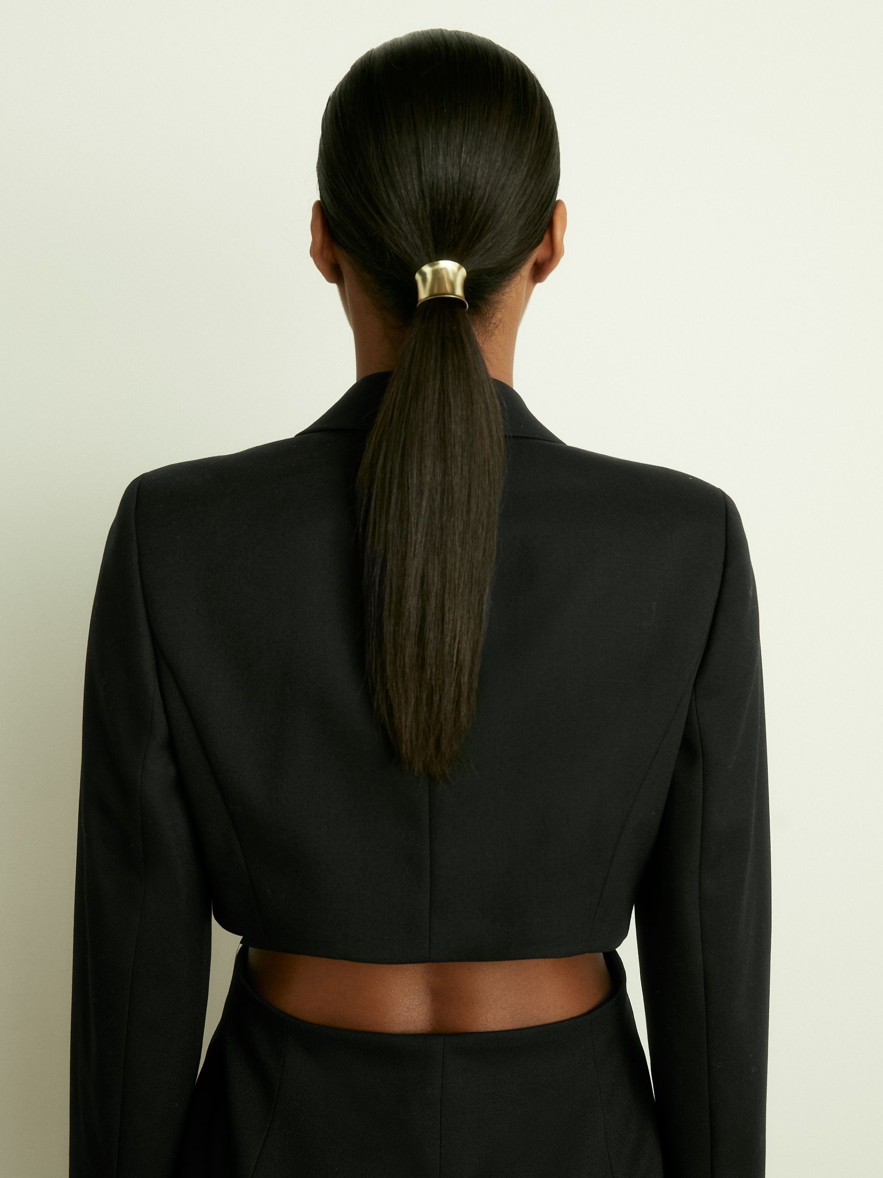 Wool Blend Cut Out Tuxedo Mini Dress in Black