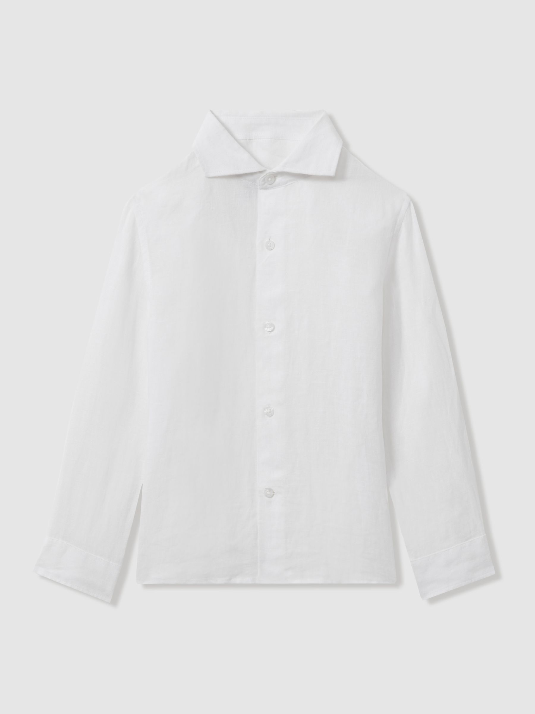 3-9 yrs Striped Linen Cutaway Collar Shirt in White