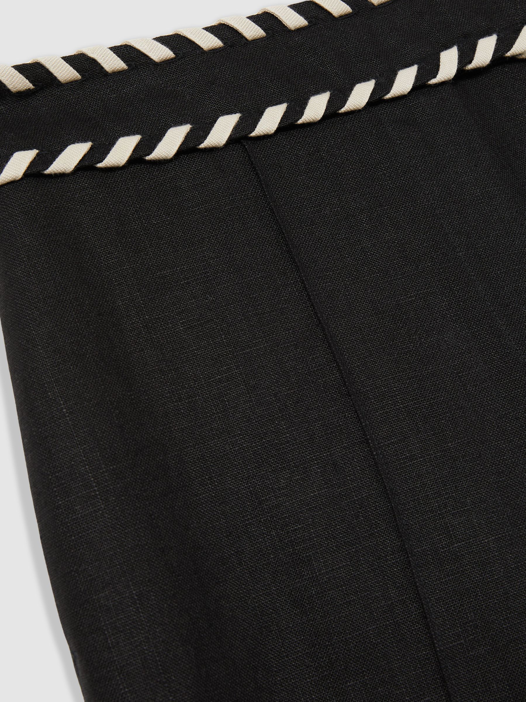 Linen Wide-Leg Whipstitch Trousers in Black