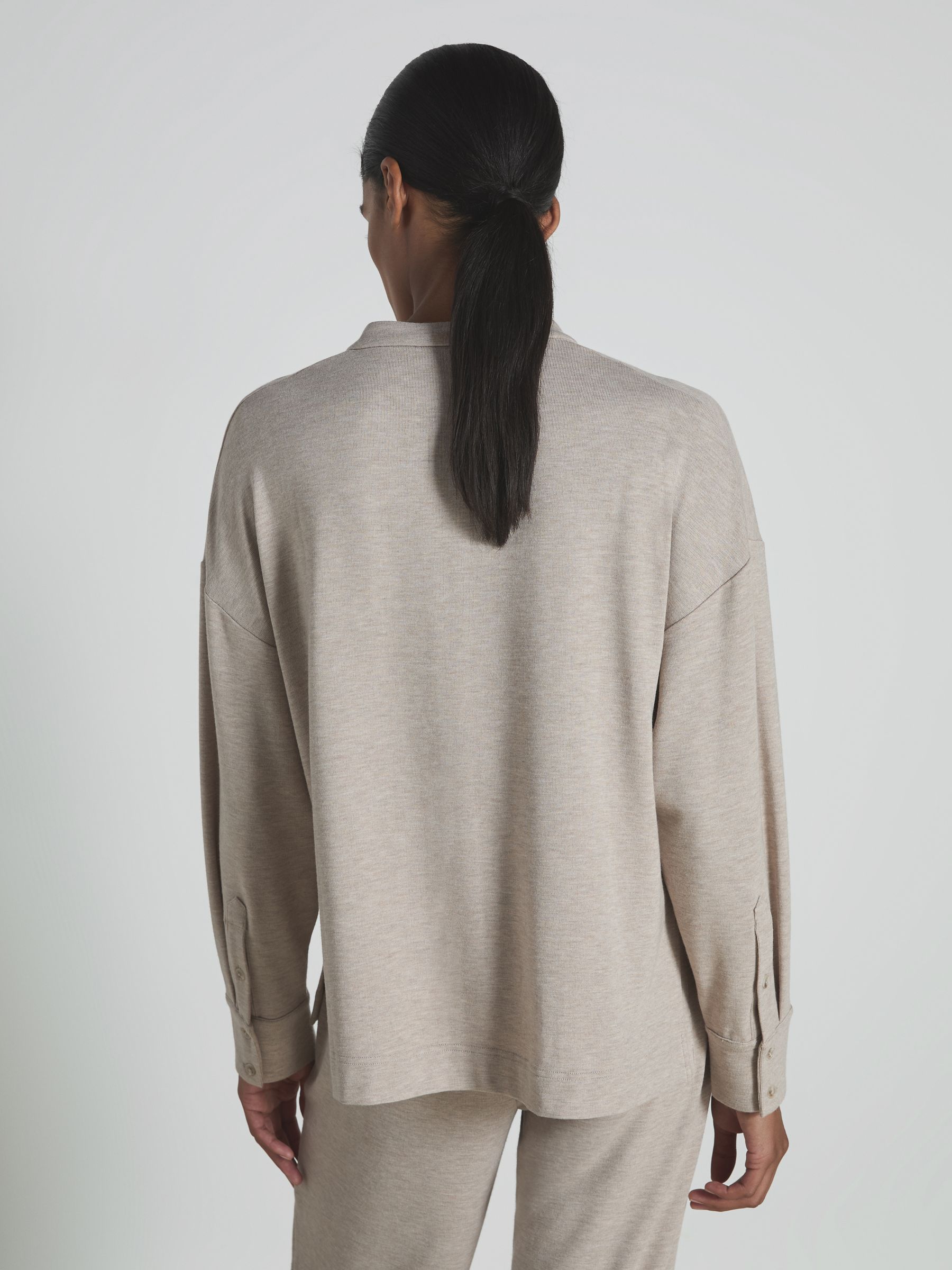 Thermal Jersey Grandad-Collar Shirt in Fawn