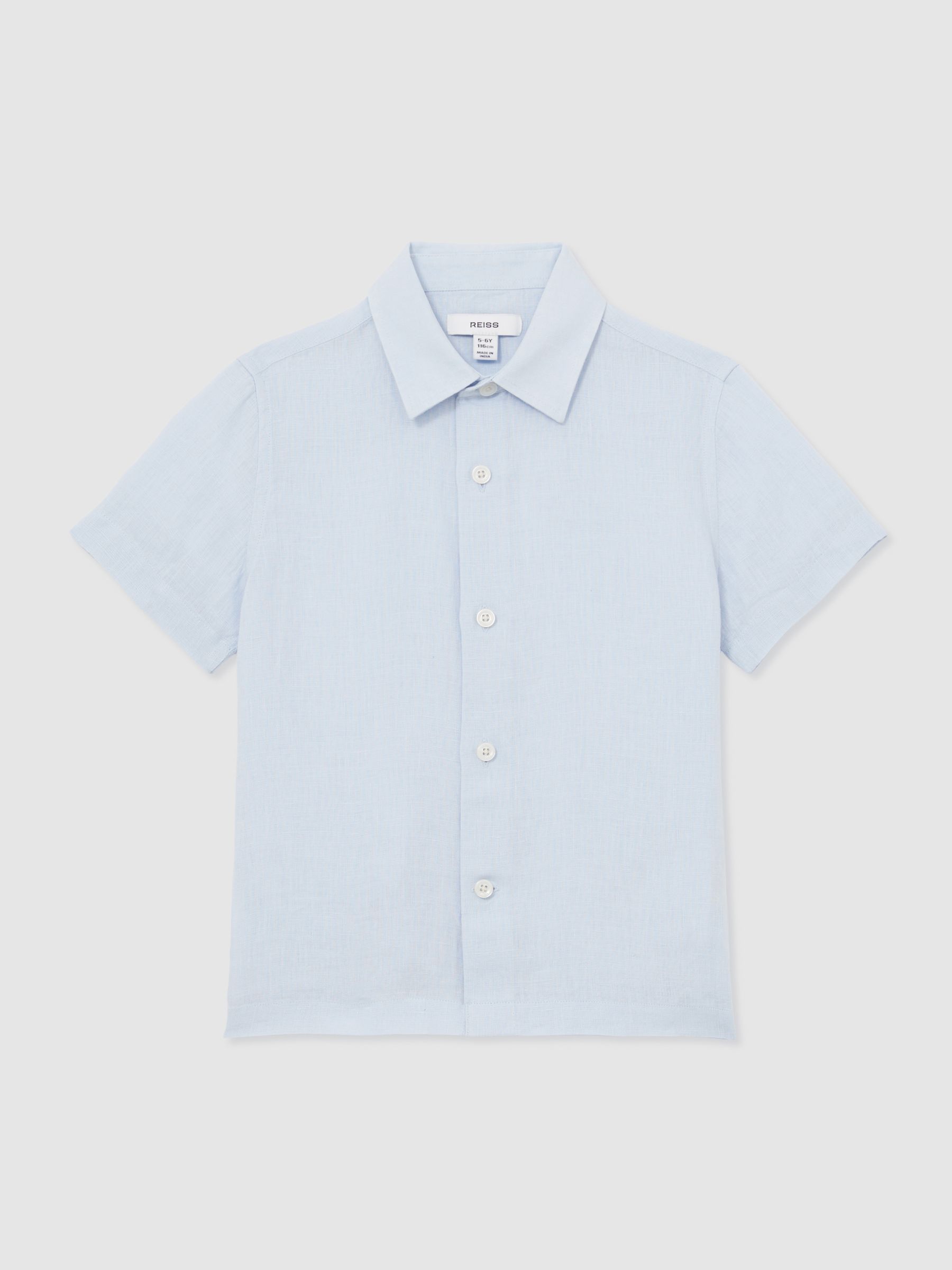 13-14 yrs Linen Short-Sleeve Shirt in Pale Blue