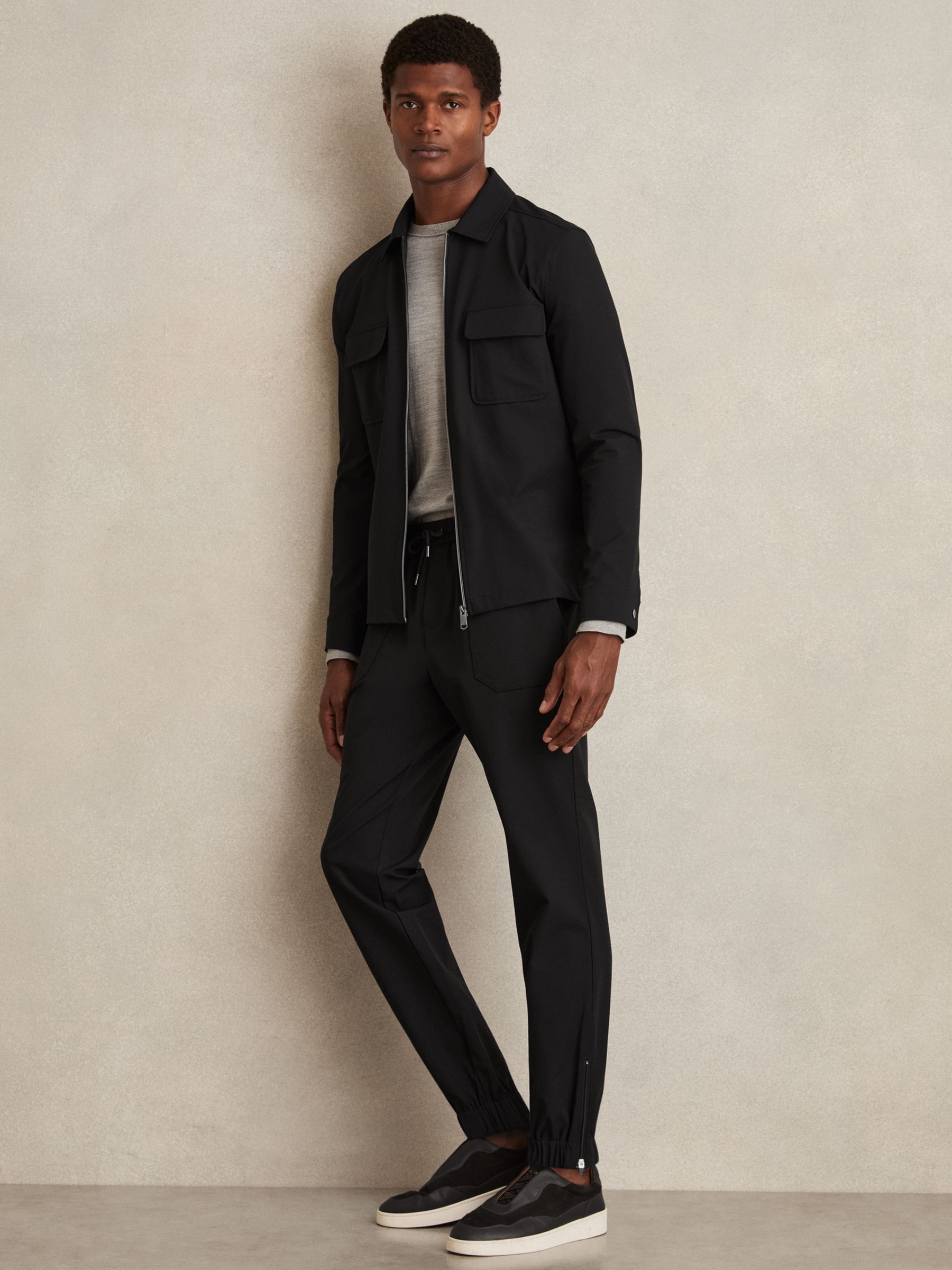 Stretch-Nylon Cuff Trousers in Black