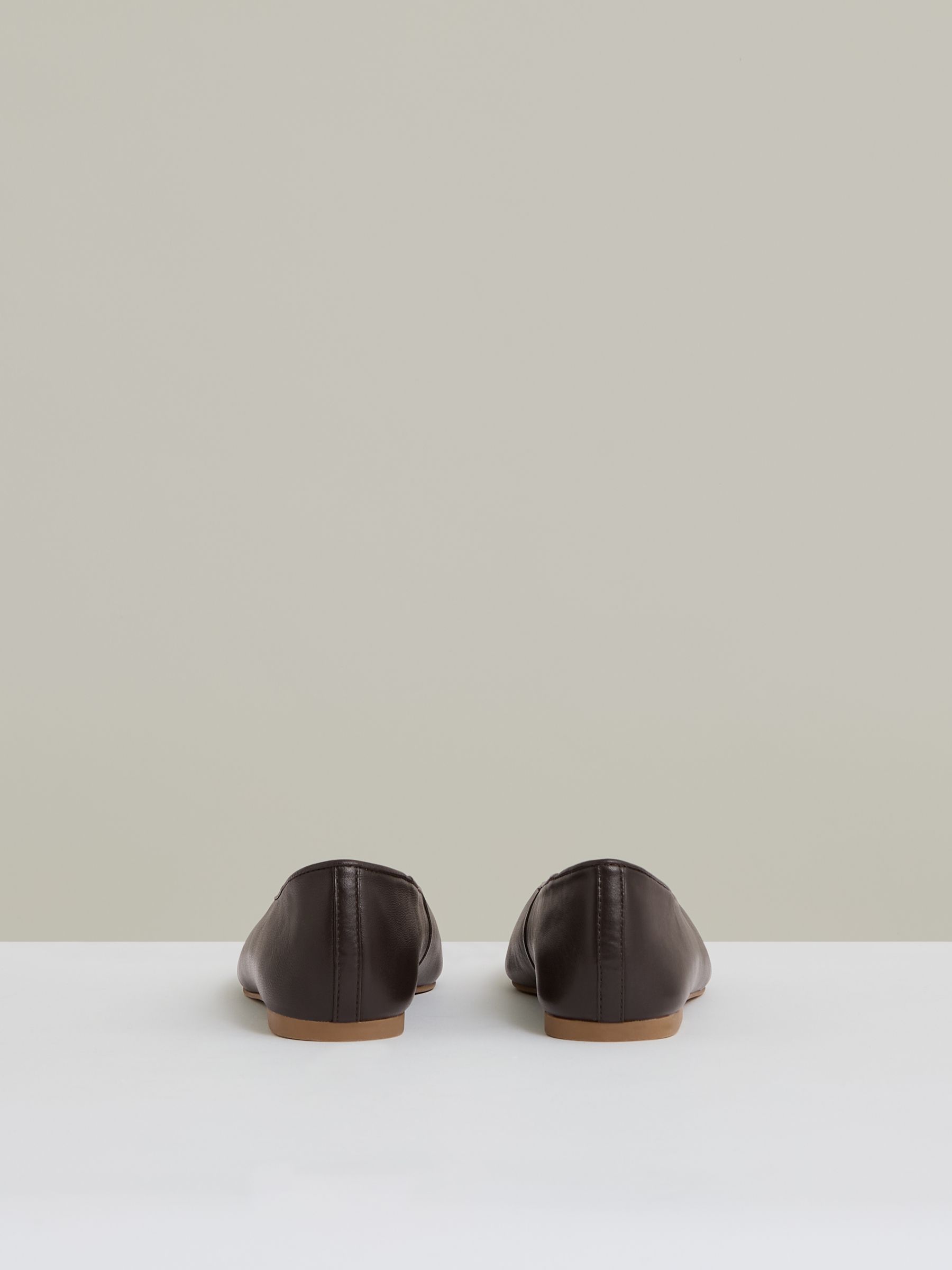 Leather Rounded-Point Toe Ballet Flats in Chocolate
