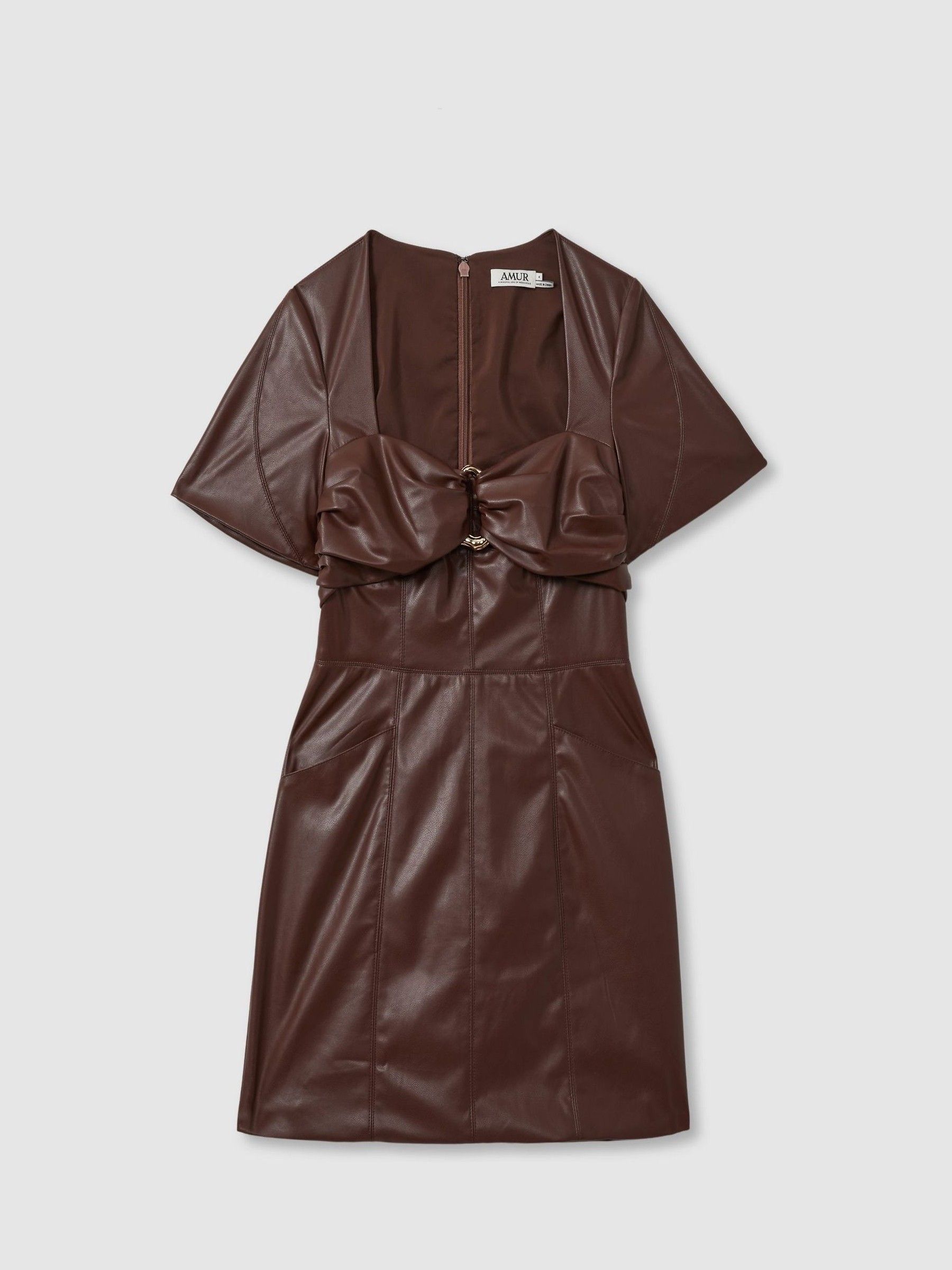 Amur Faux Leather Mini Dress in Chocolate Brown