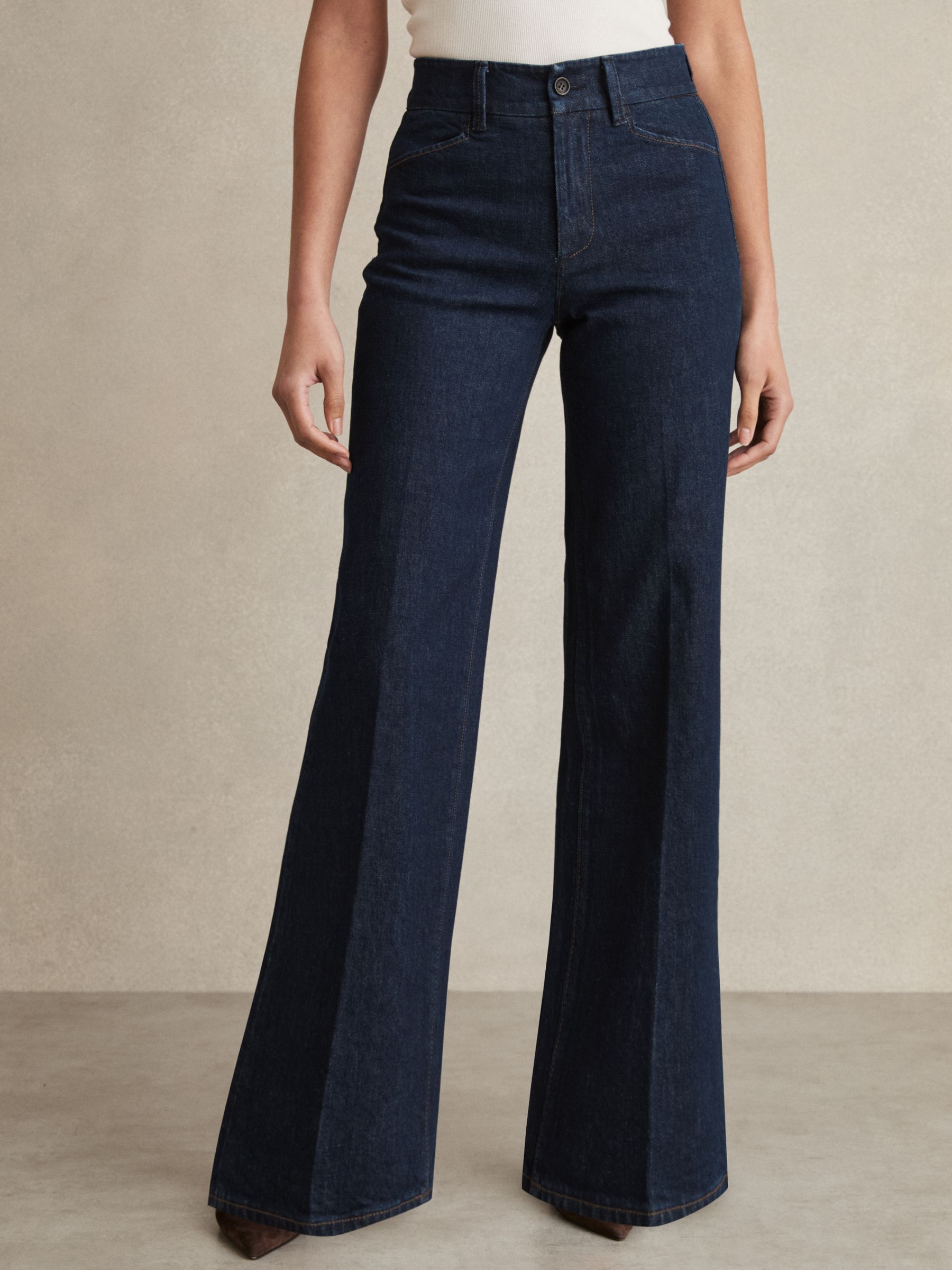 Paige Petite Wide-Leg Jeans in Dark Edinburgh Blue