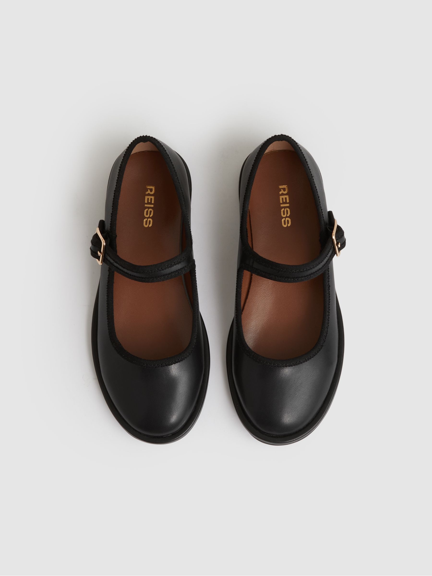 Leather Mary Jane Ballet Pumps in Black