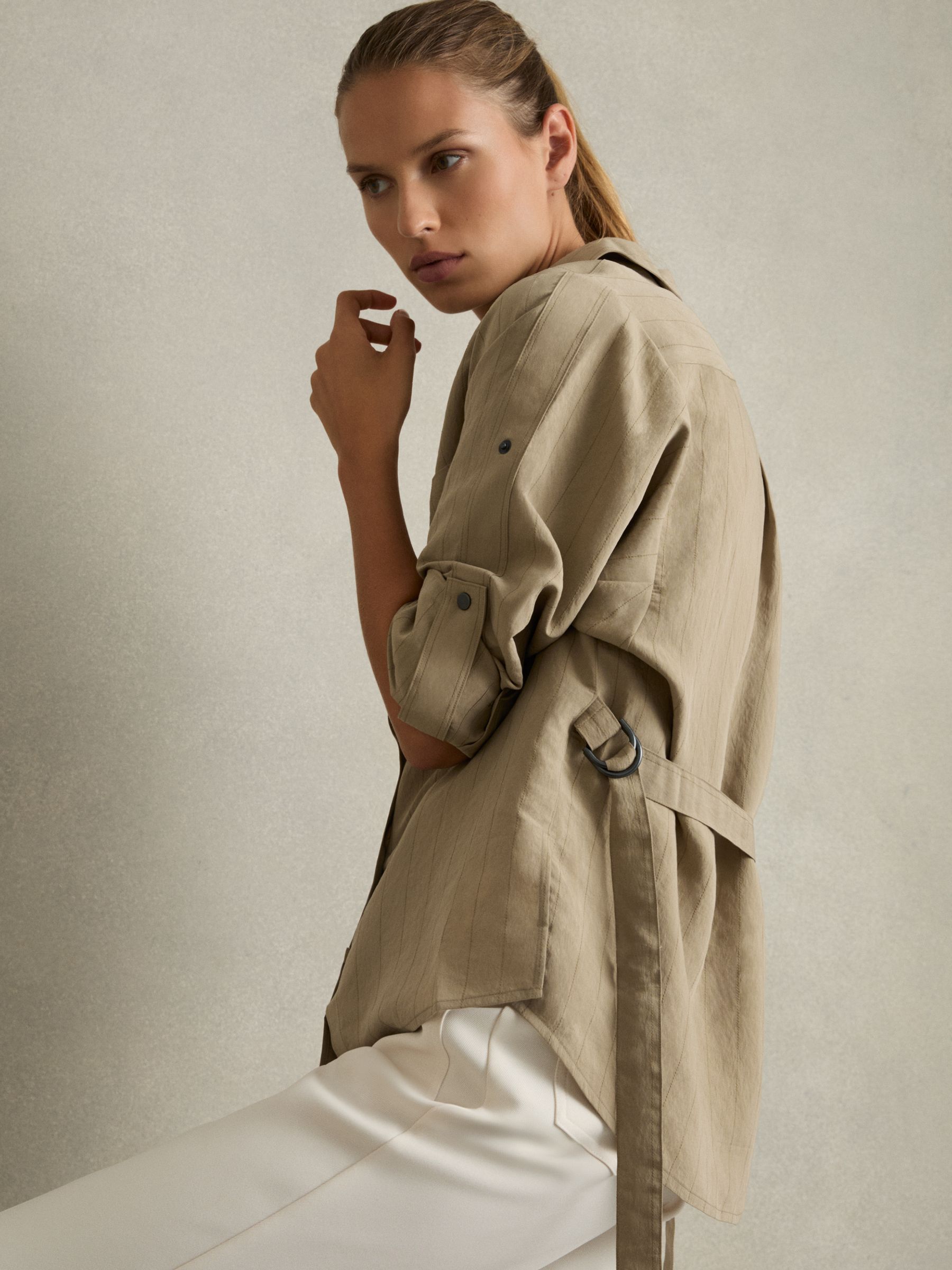 Modal-Blend Woven Pinstripe Shirt in Khaki