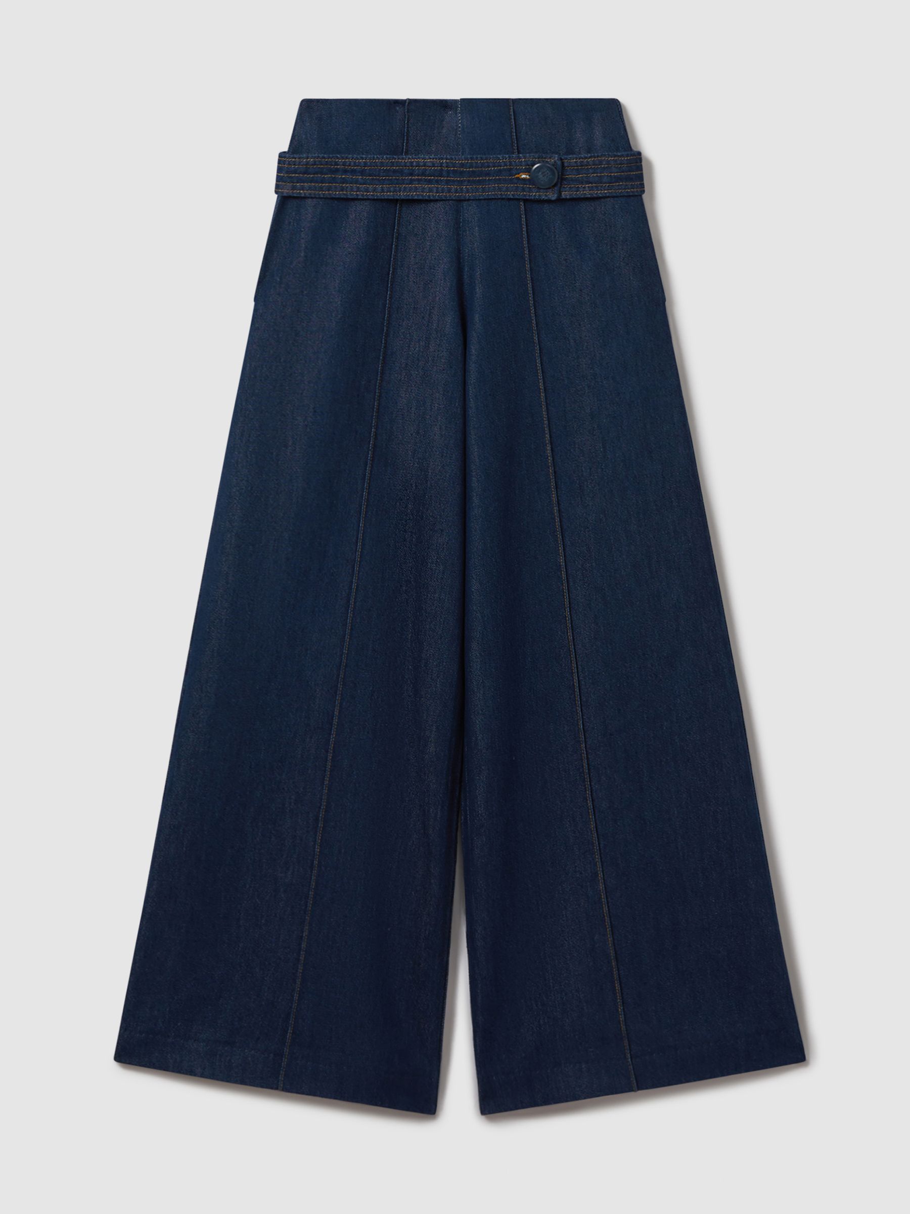 Belted Wide Leg Jeans in Dark Blue
