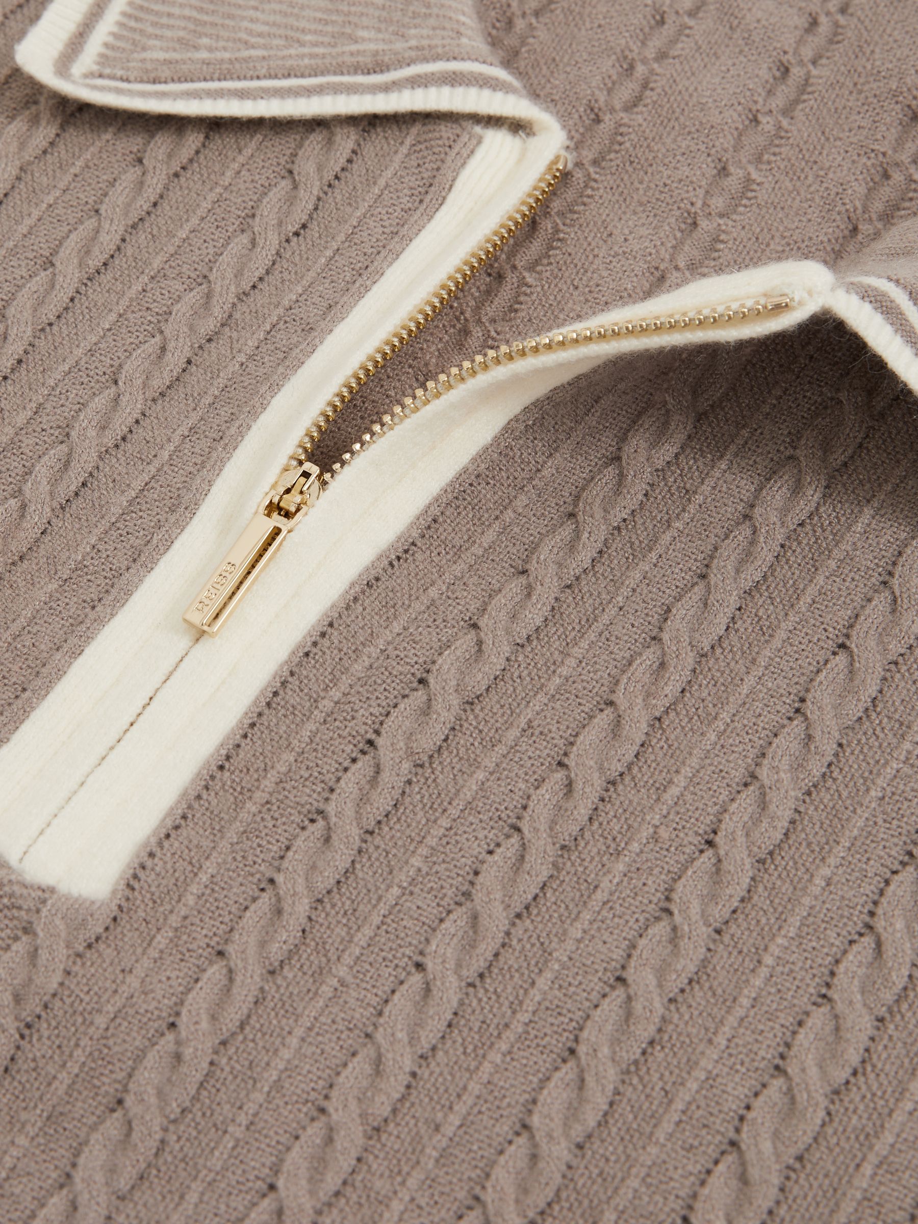 Micro-Cable Half-Zip Polo Shirt in Light Taupe Brown