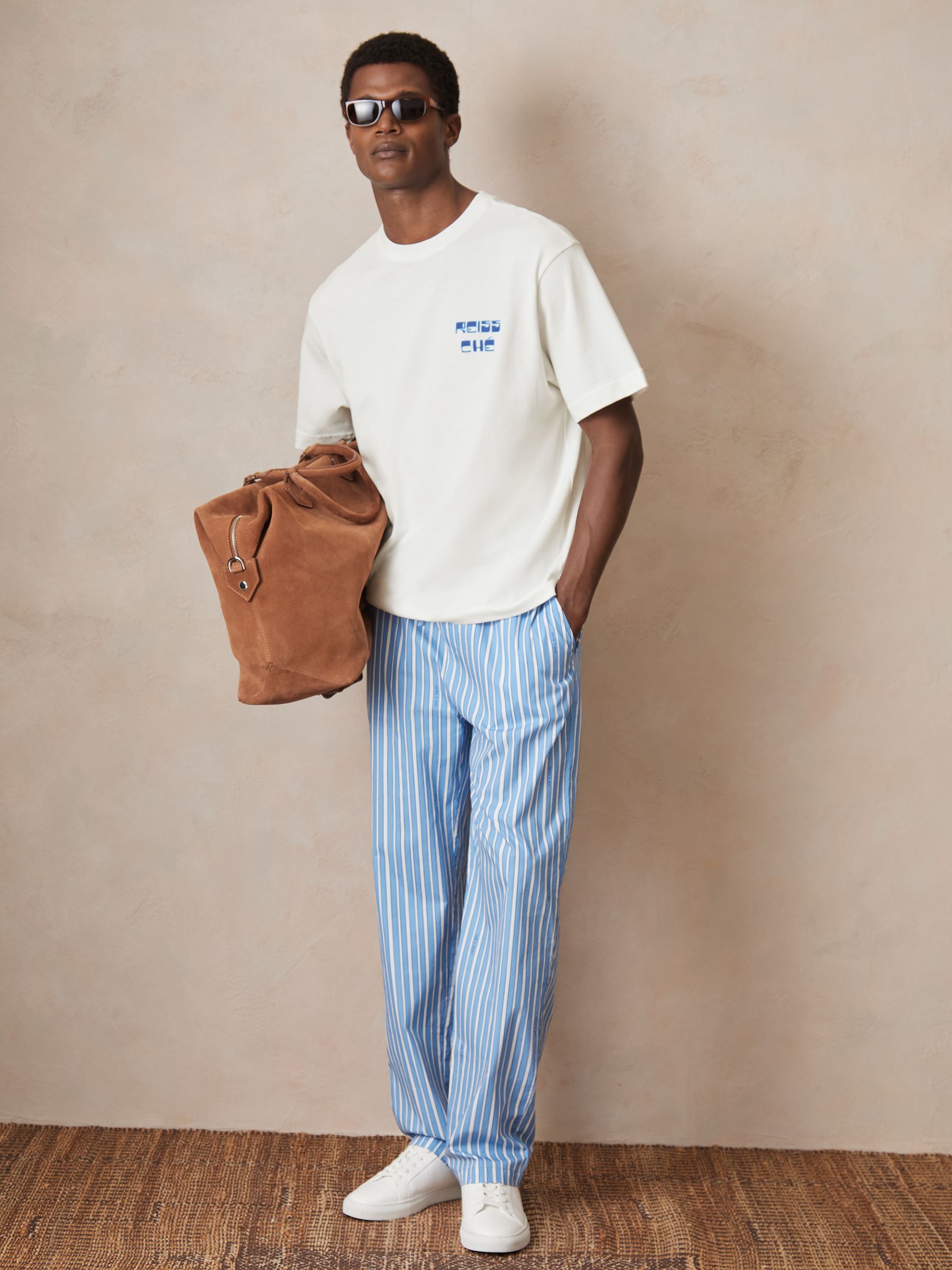 Reiss | Ché Cotton Palm-Print T-Shirt in White