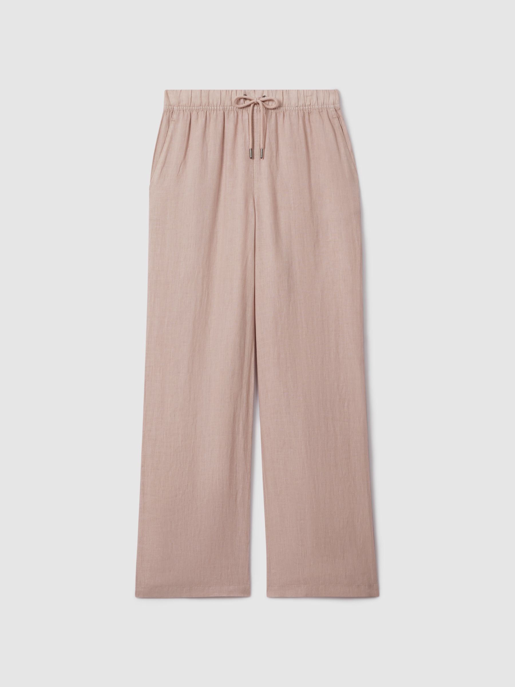 Garment Dyed Wide Leg 100% Linen Trousers in Dusty Pink