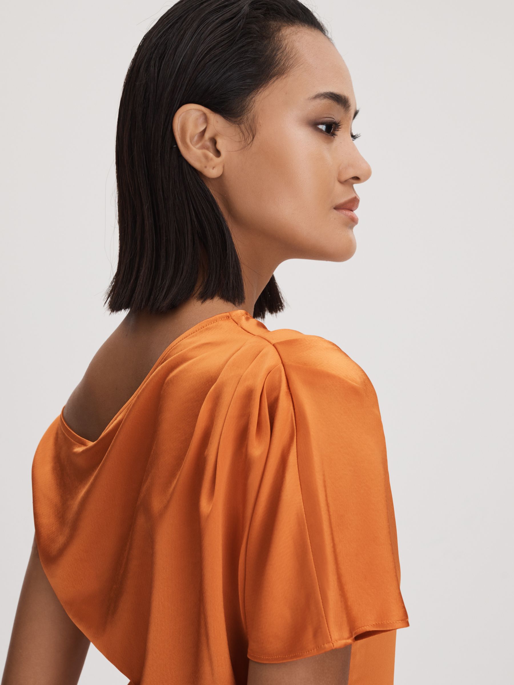 Anna Quan Satin Off-The-Shoulder Top in Kumquat