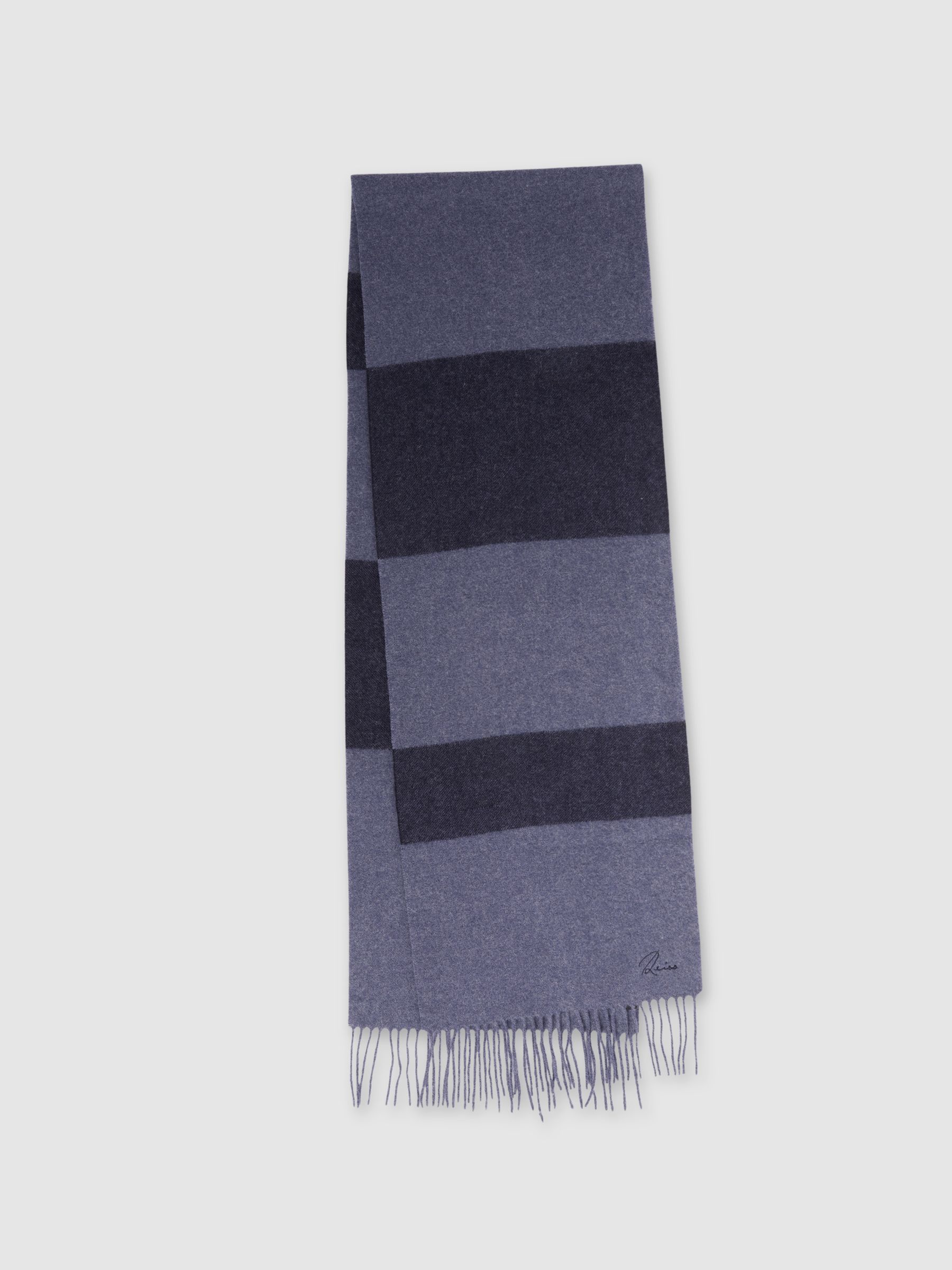 Wool and Cashmere Striped Scarf in Navy/ Indigo Melange