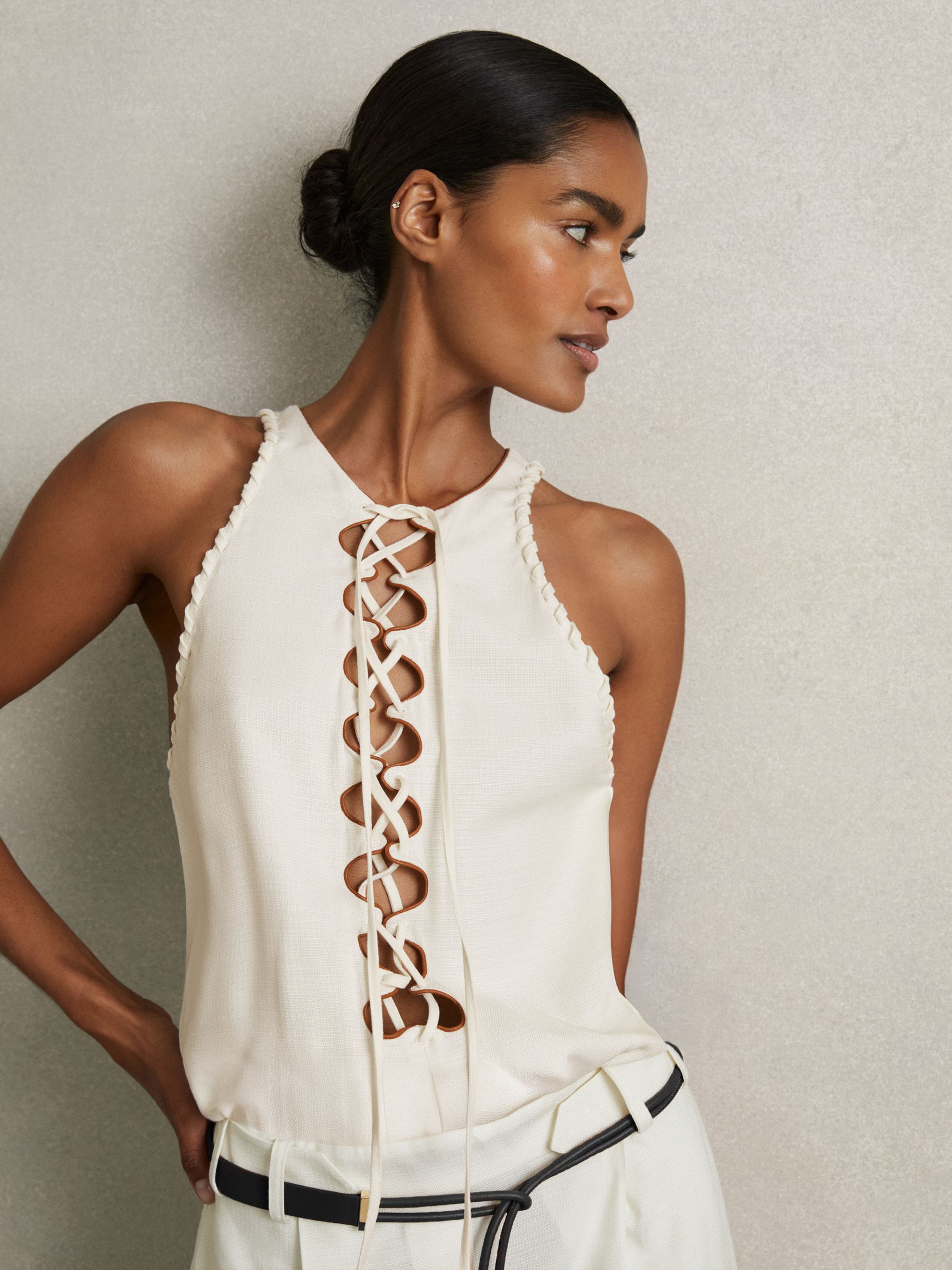 Atelier Satin-Crepe Cut-Out Top in Cream