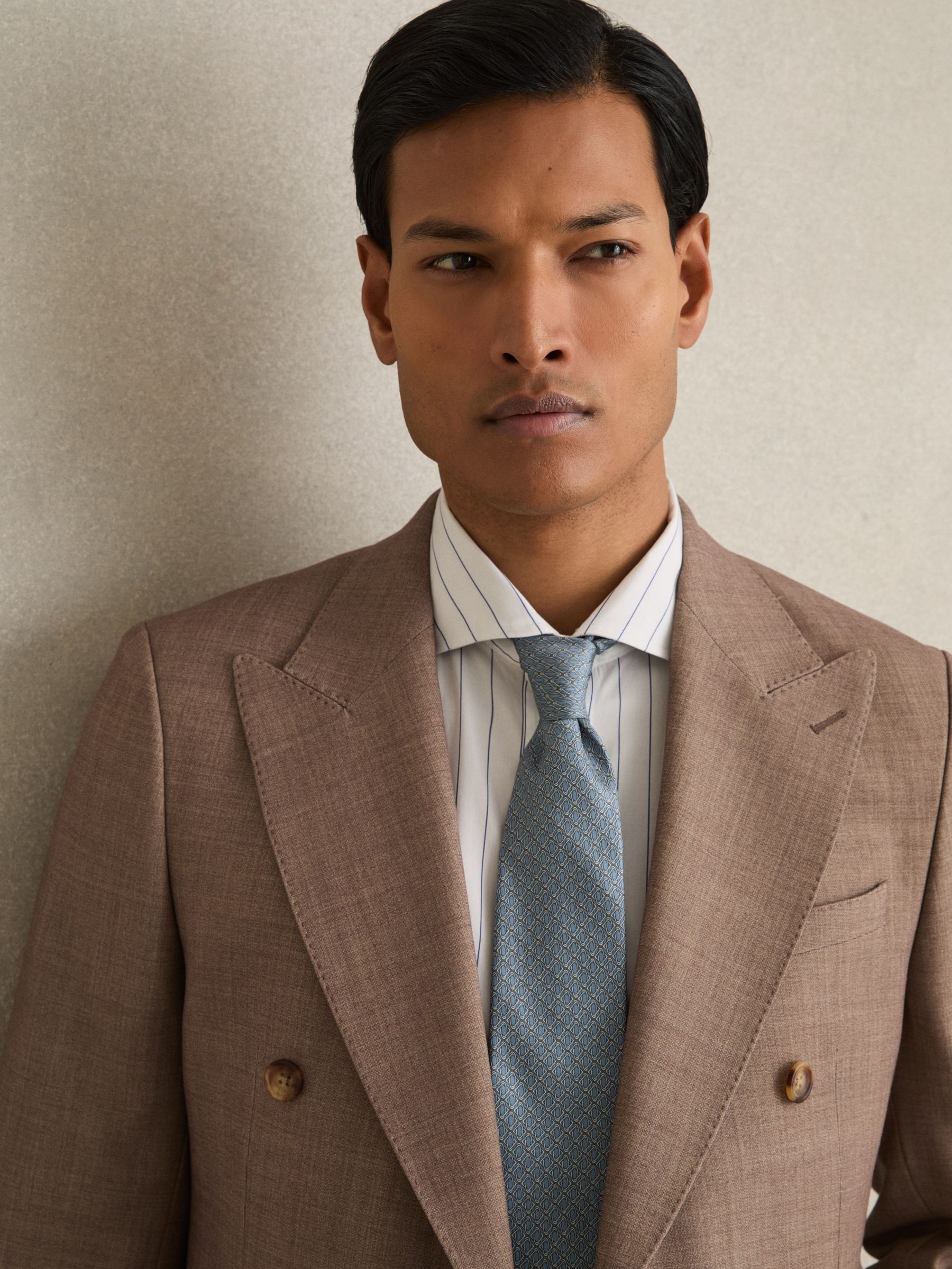 Silk Geometric-Print Tie in Soft Blue