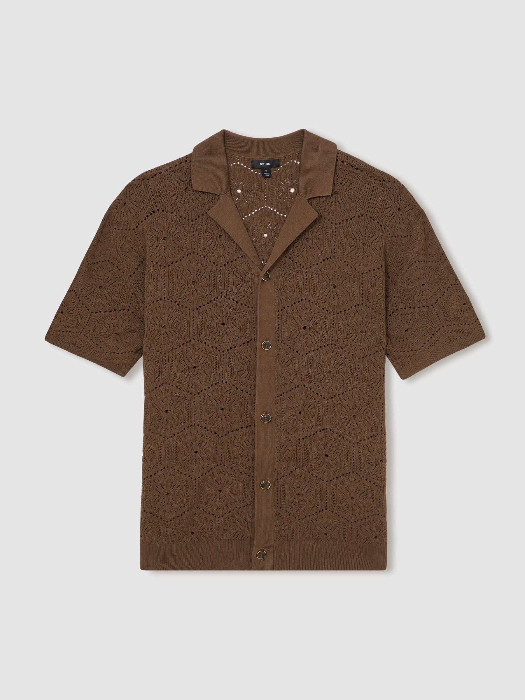 Pointelle Button-Through Shirt in Brown