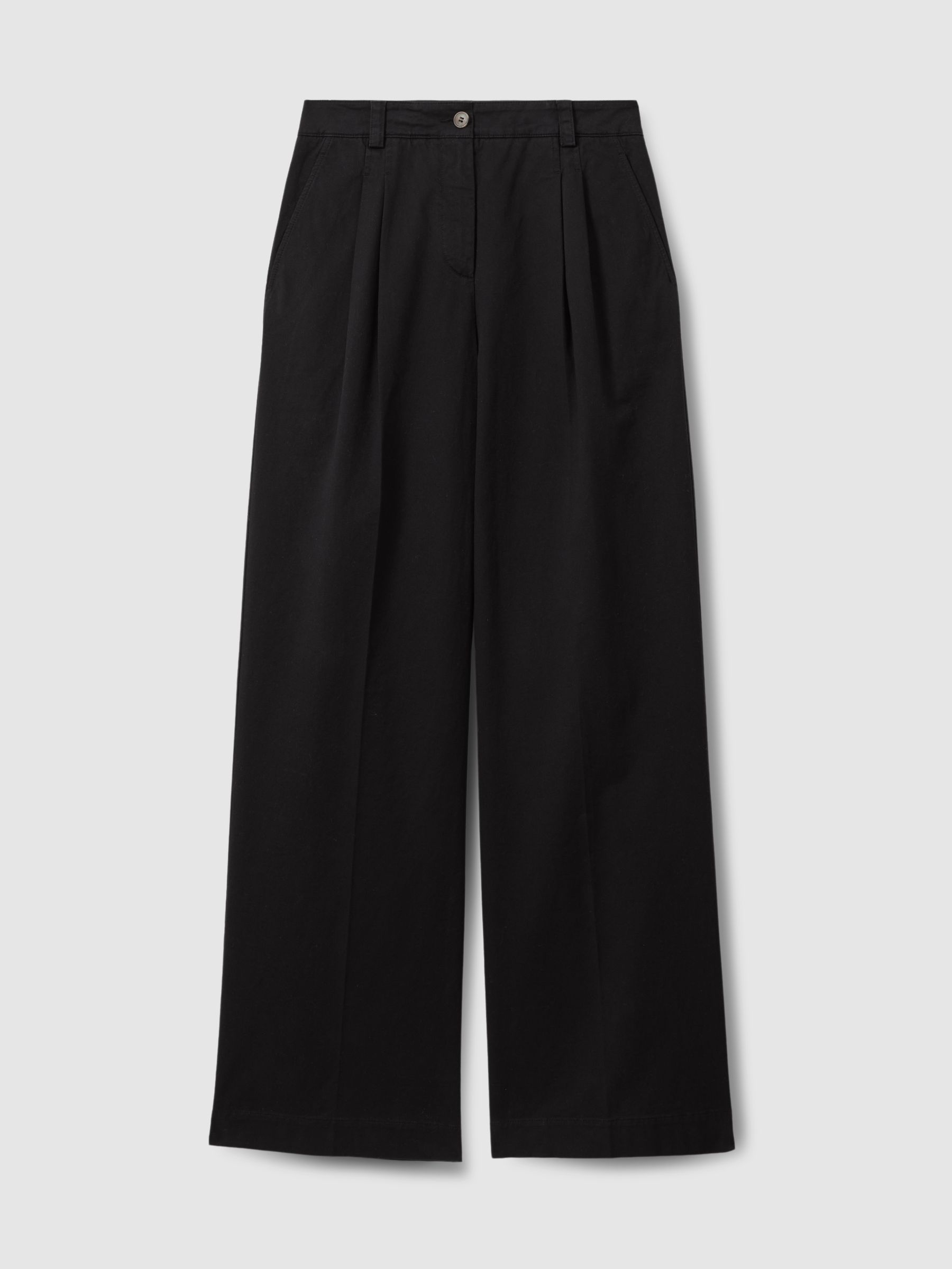 Cotton Blend Wide Leg Trousers in Washed Black