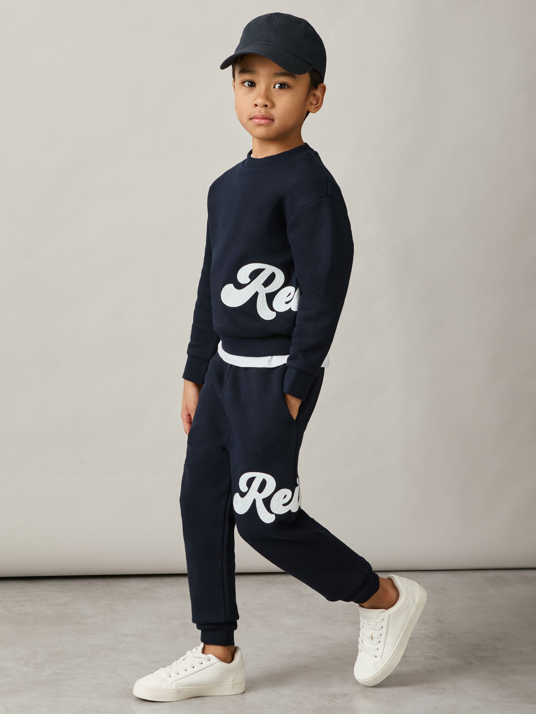 9-13 yrs Cotton-Blend Logo Script Sweatshirt in Navy