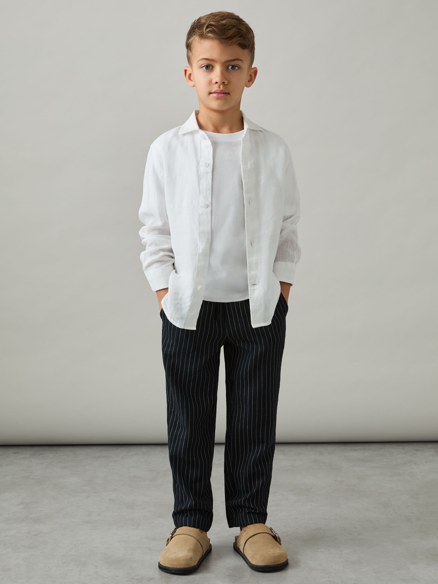 3-9 yrs Linen Blend Drawstring Trousers in Navy Stripe