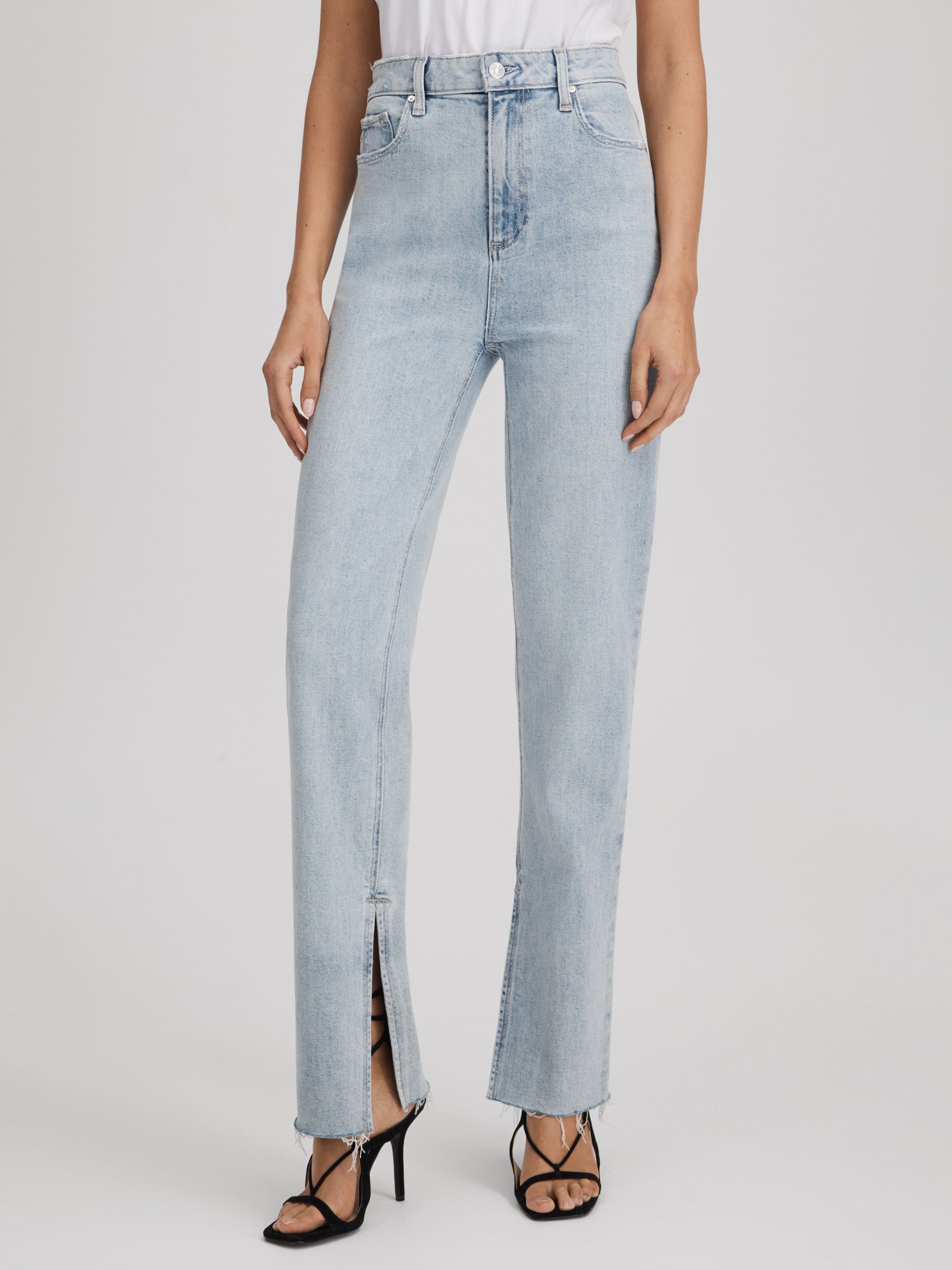 Paige Straight Leg Split Hem Jeans in Gianna Blue