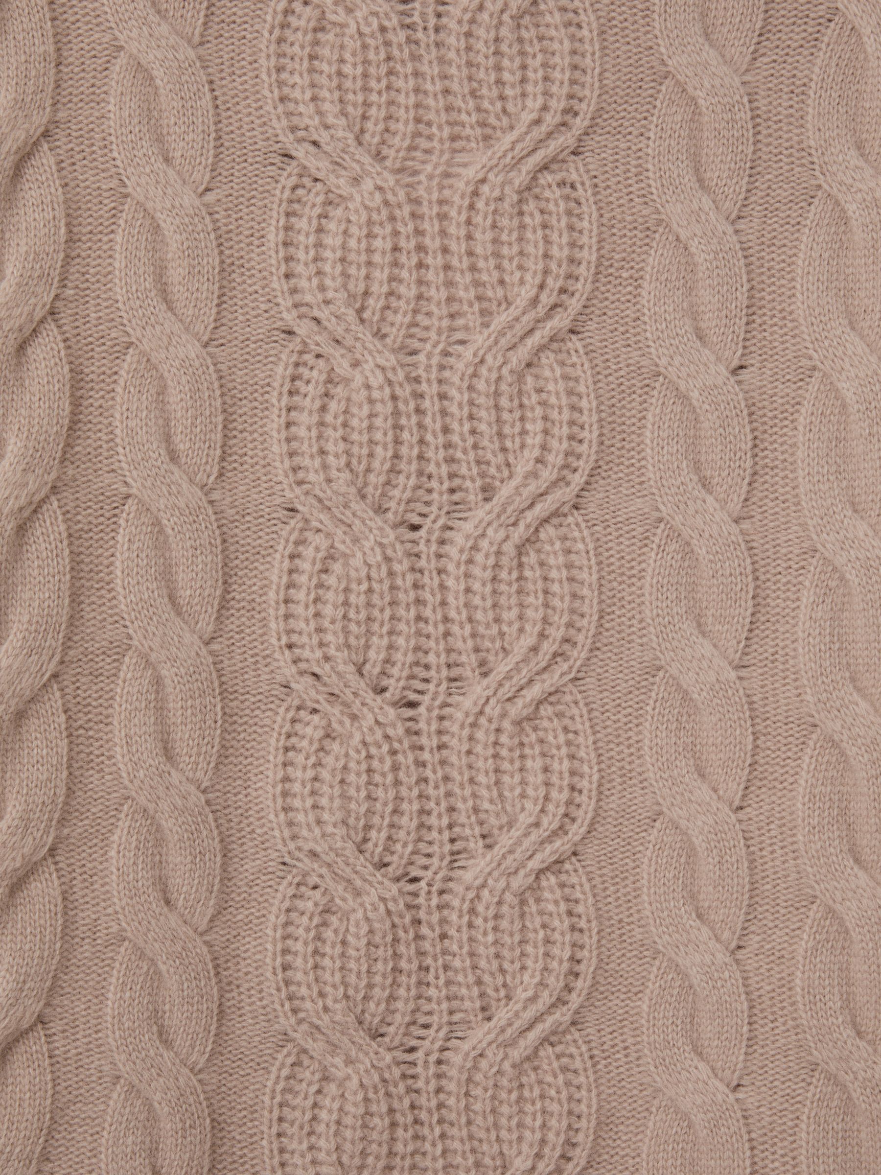 Wool-Cashmere Cable Knit Roll Neck Jumper in Mink