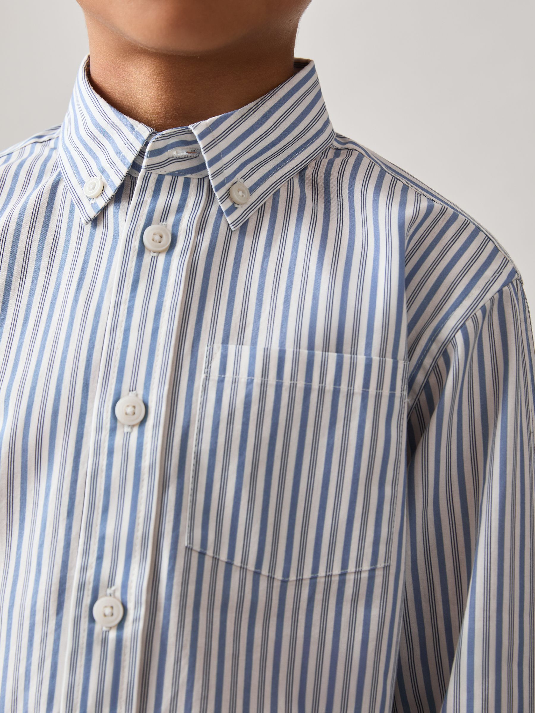 9-13 yrs Cotton-Poplin Striped Oversize Shirt in Blue/White
