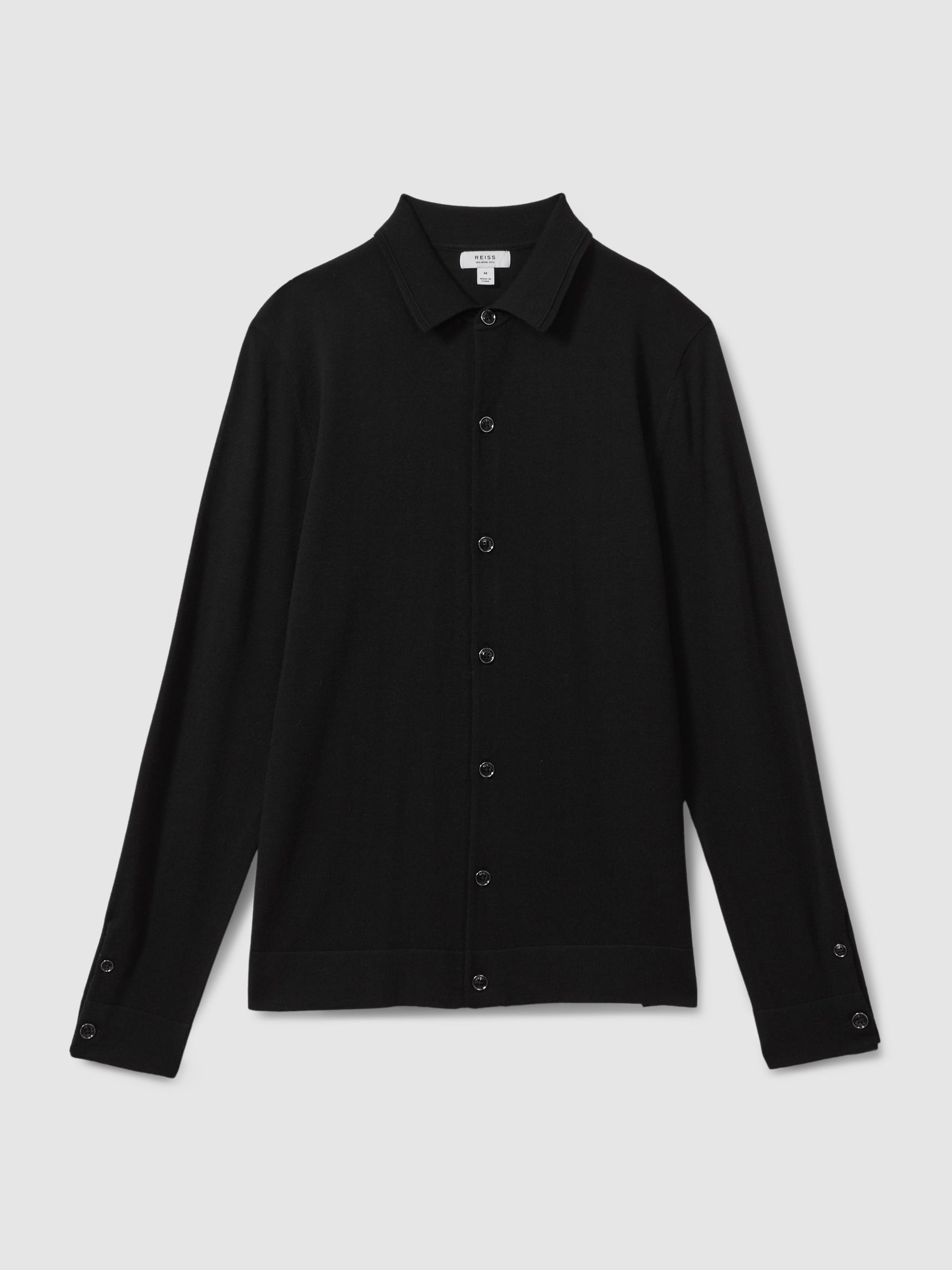 Merino Wool Button-Through Cardigan in Black