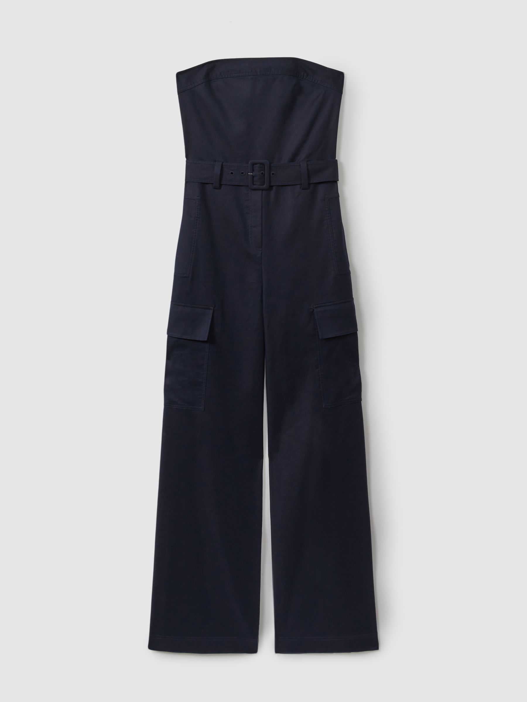 Lois Navy Strapless Belted Wide Leg Jumpsuit