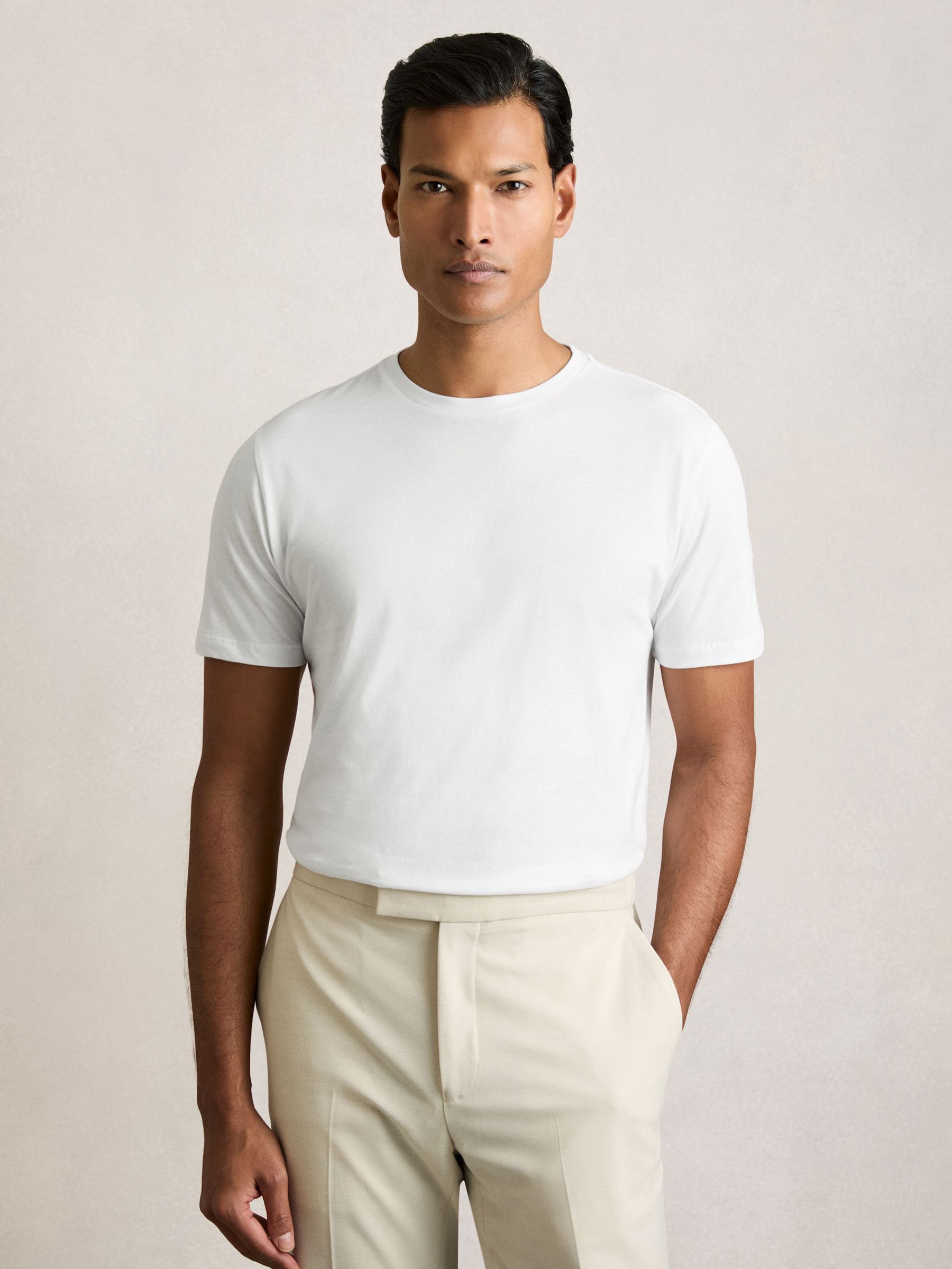 Cotton Crew-Neck T-shirts 3 Pack in White/Navy/Airforce Blue