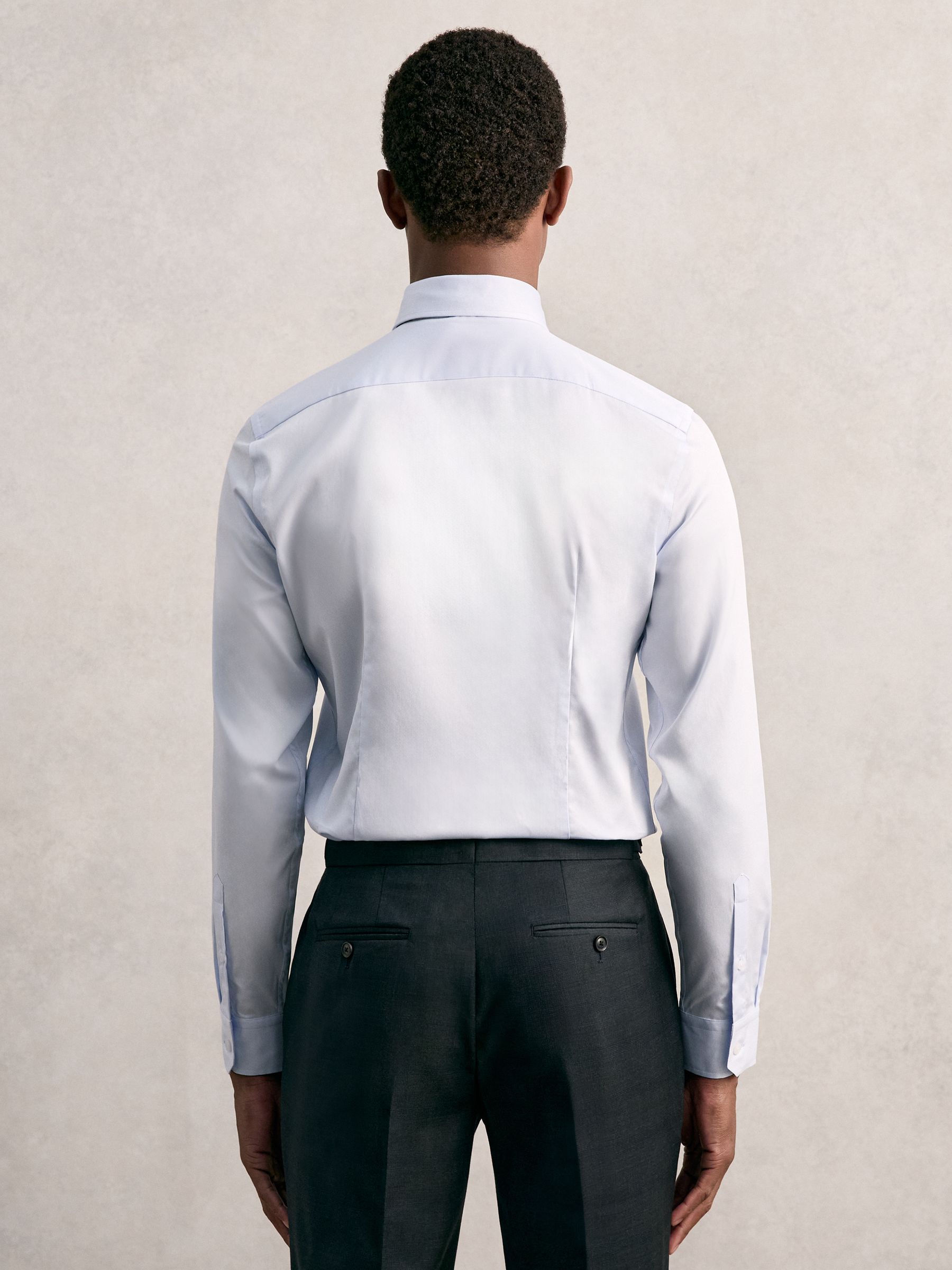 Regular Fit Cotton Sateen Shirt in Mid Blue