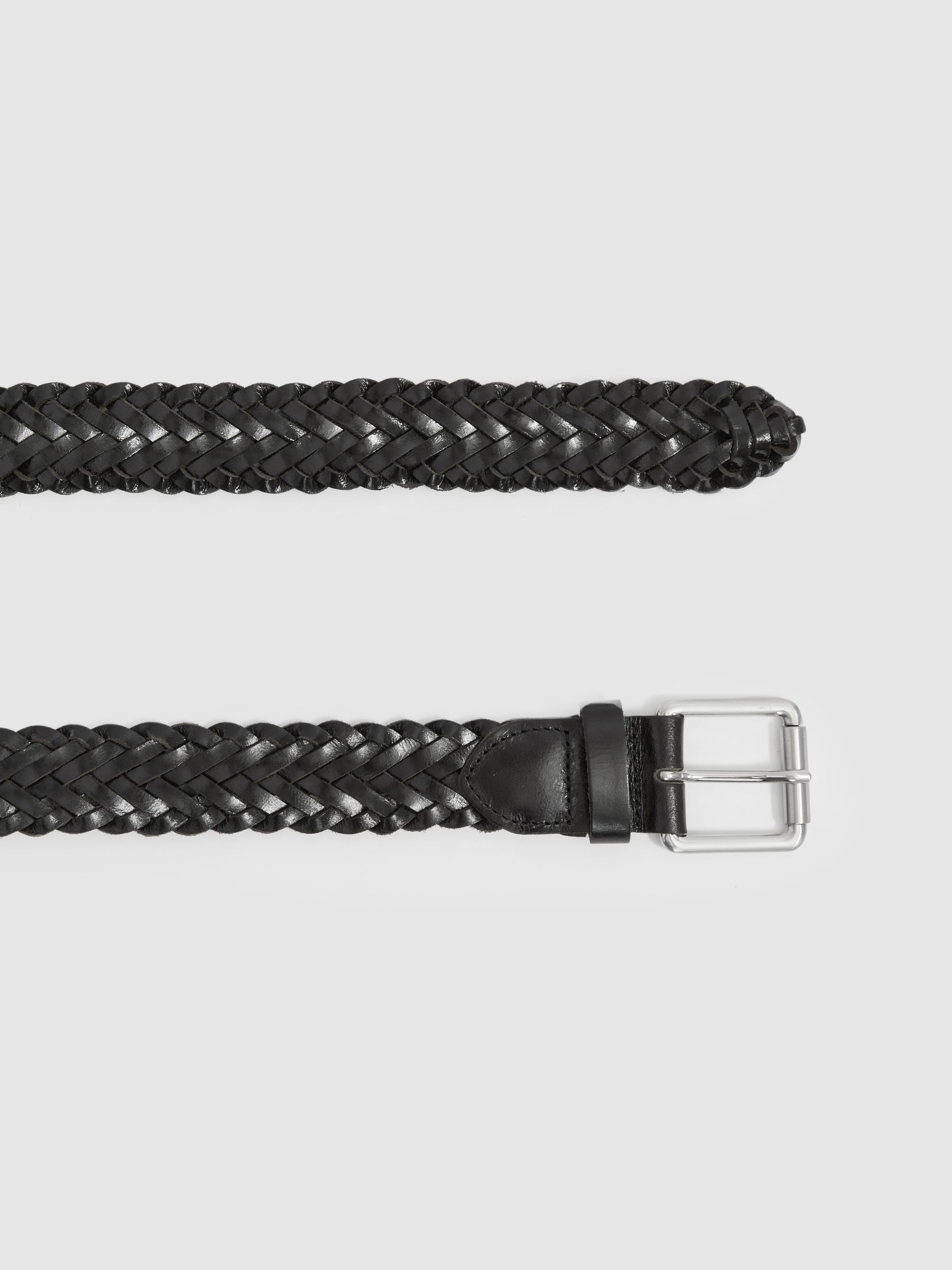 Woven Leather Belt in Black