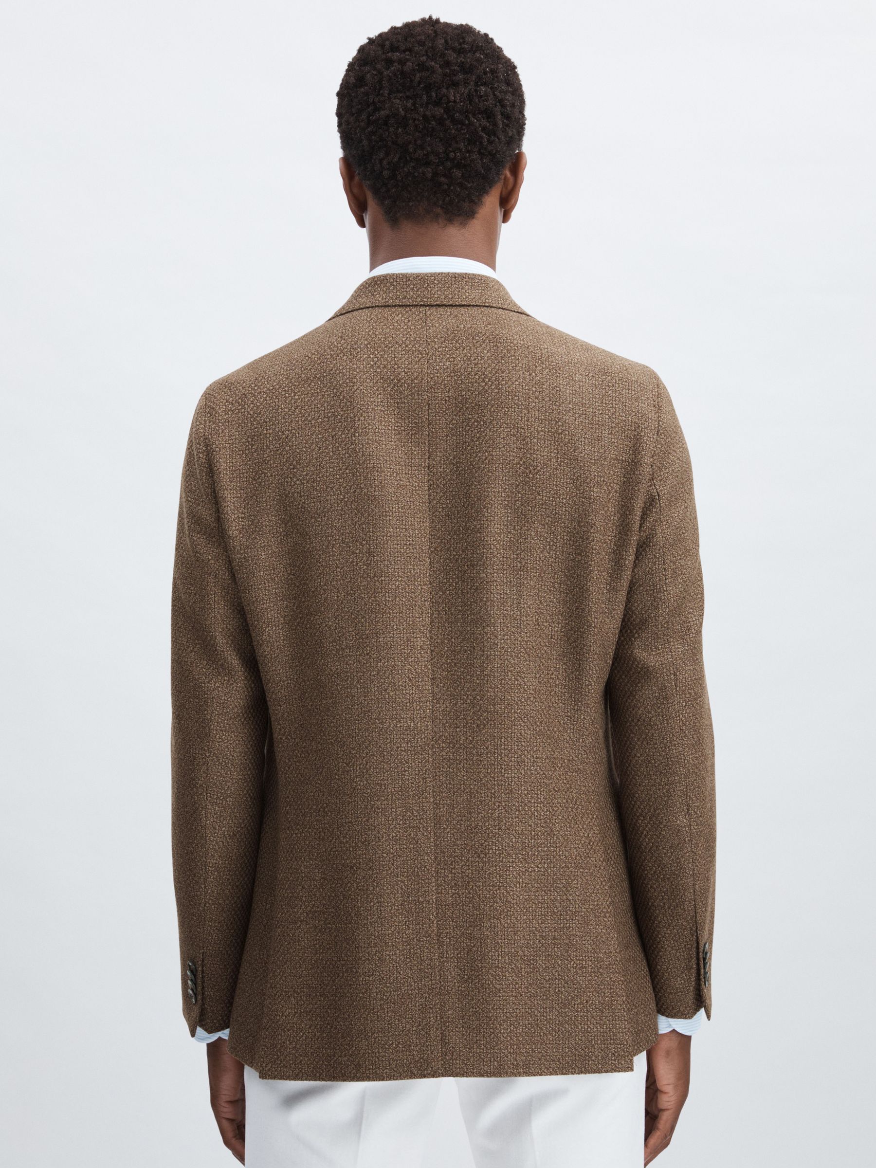 Oscar Jacobson Woven Wool Double-Breasted Blazer in Dark Brown