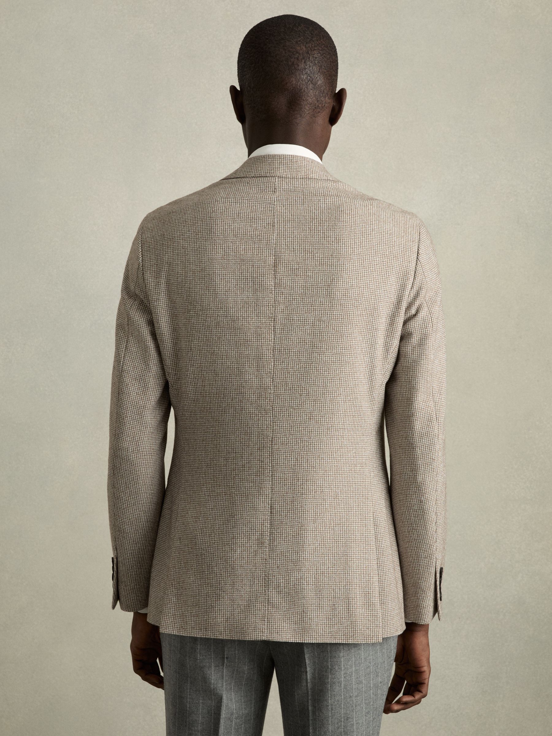 Single-Breasted Blazer with Wool in Puppytooth Check in Taupe/Off White
