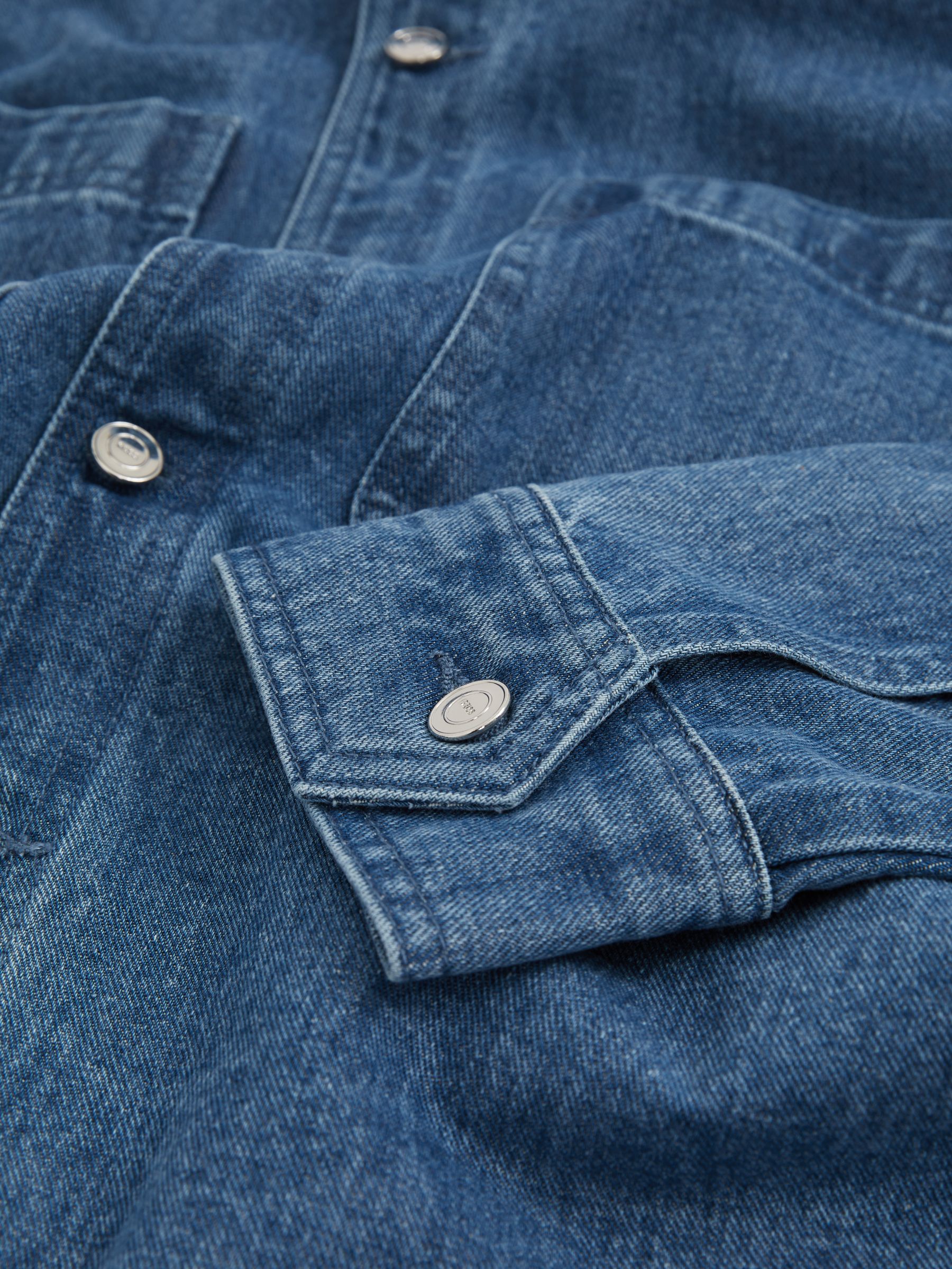 Cotton-Denim Button-Through Overshirt in Light Blue Wash