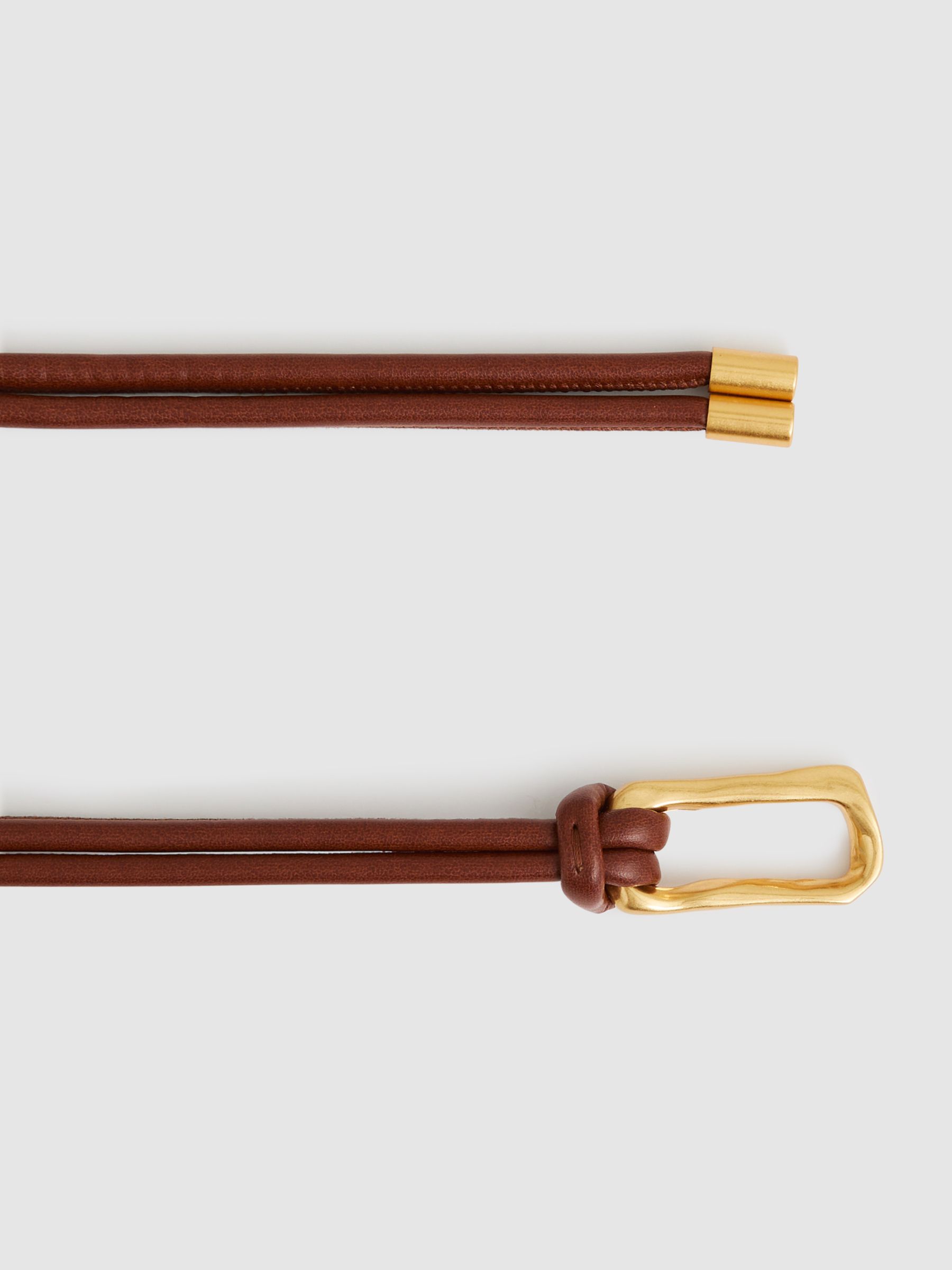 Sculpted Buckle Tubular Tie Belt in Tan