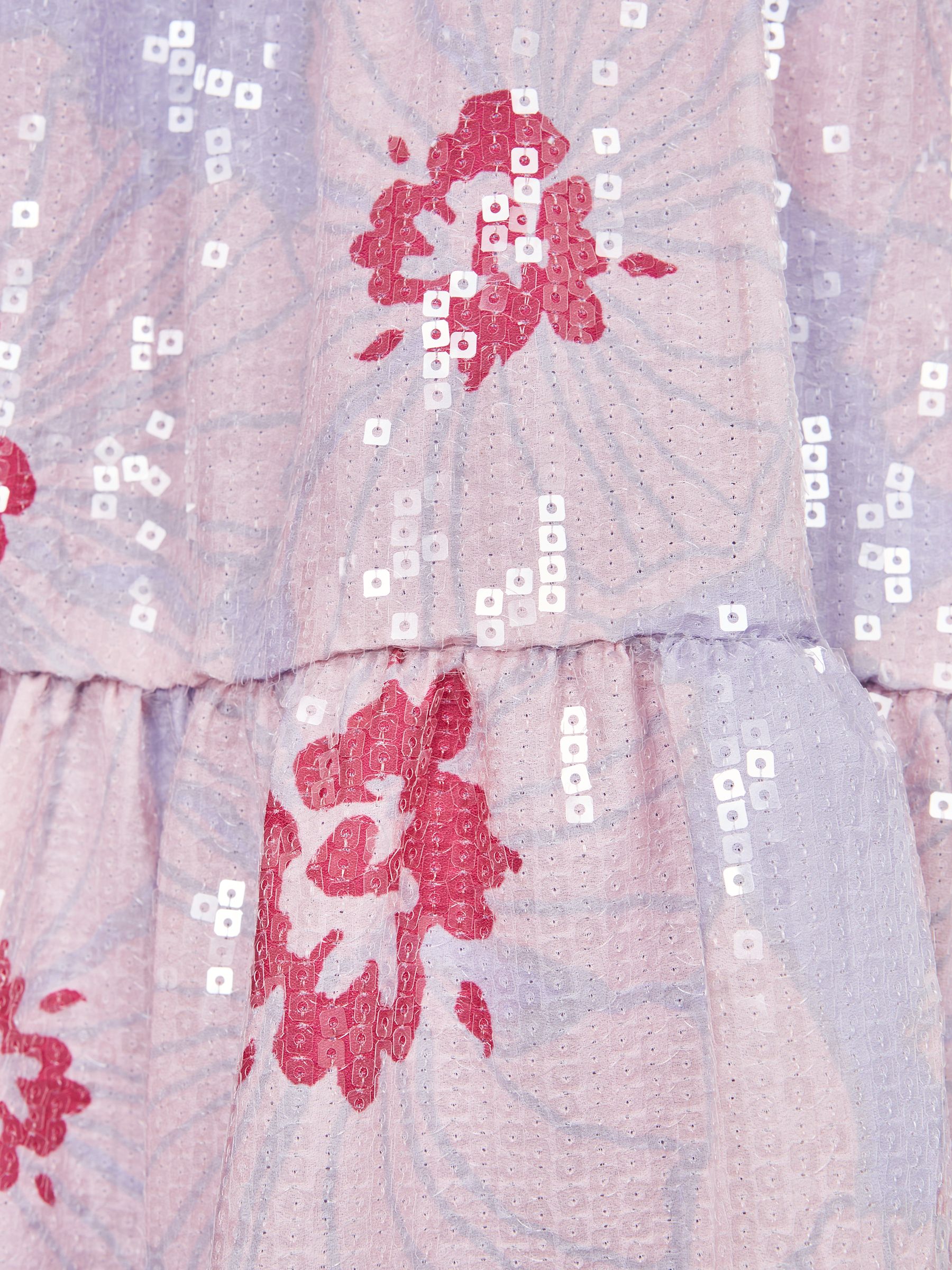 Sequin Print Tiered Dress in Lilac