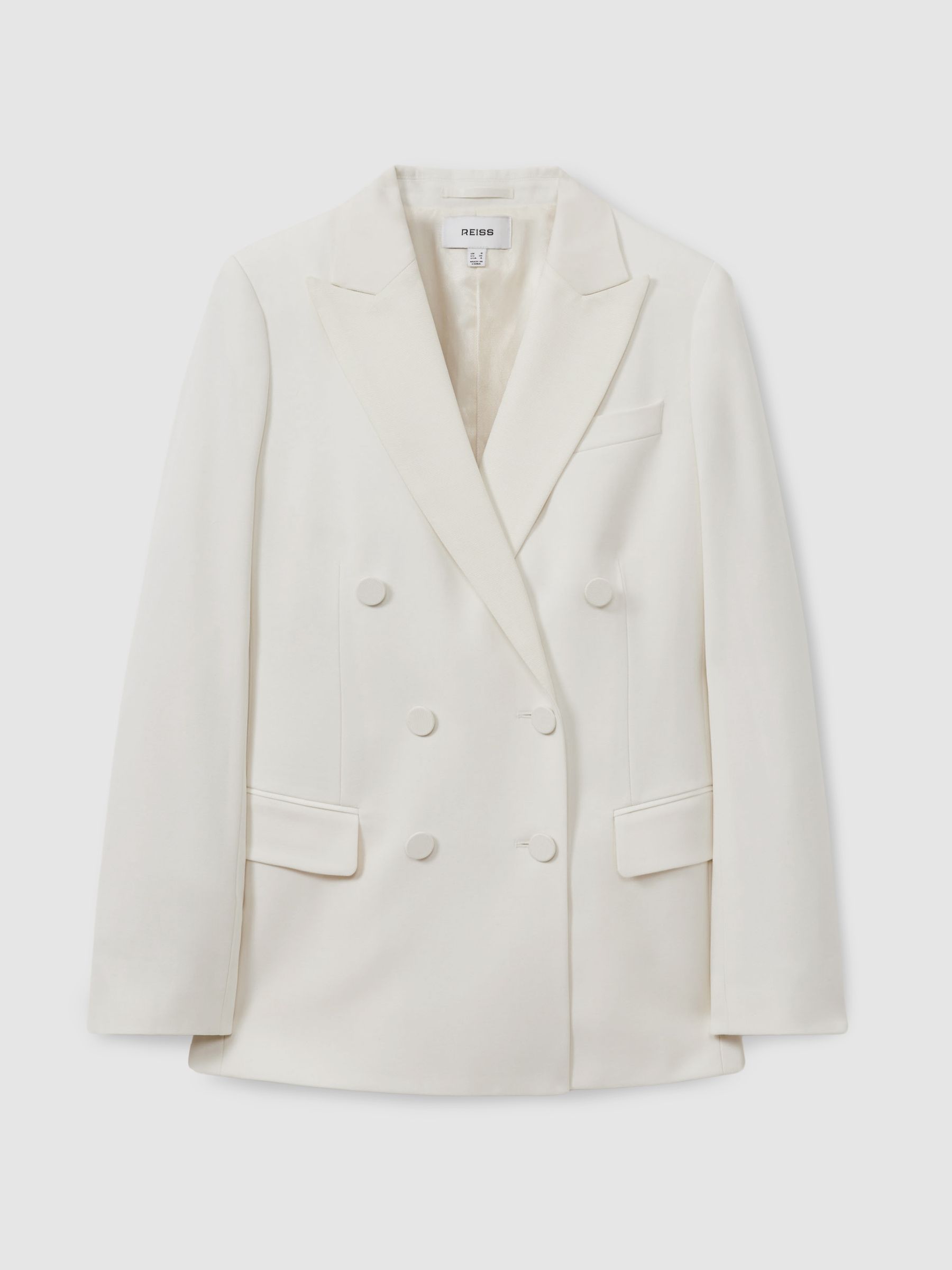 Wool Blend Double Breasted Tux Blazer in White