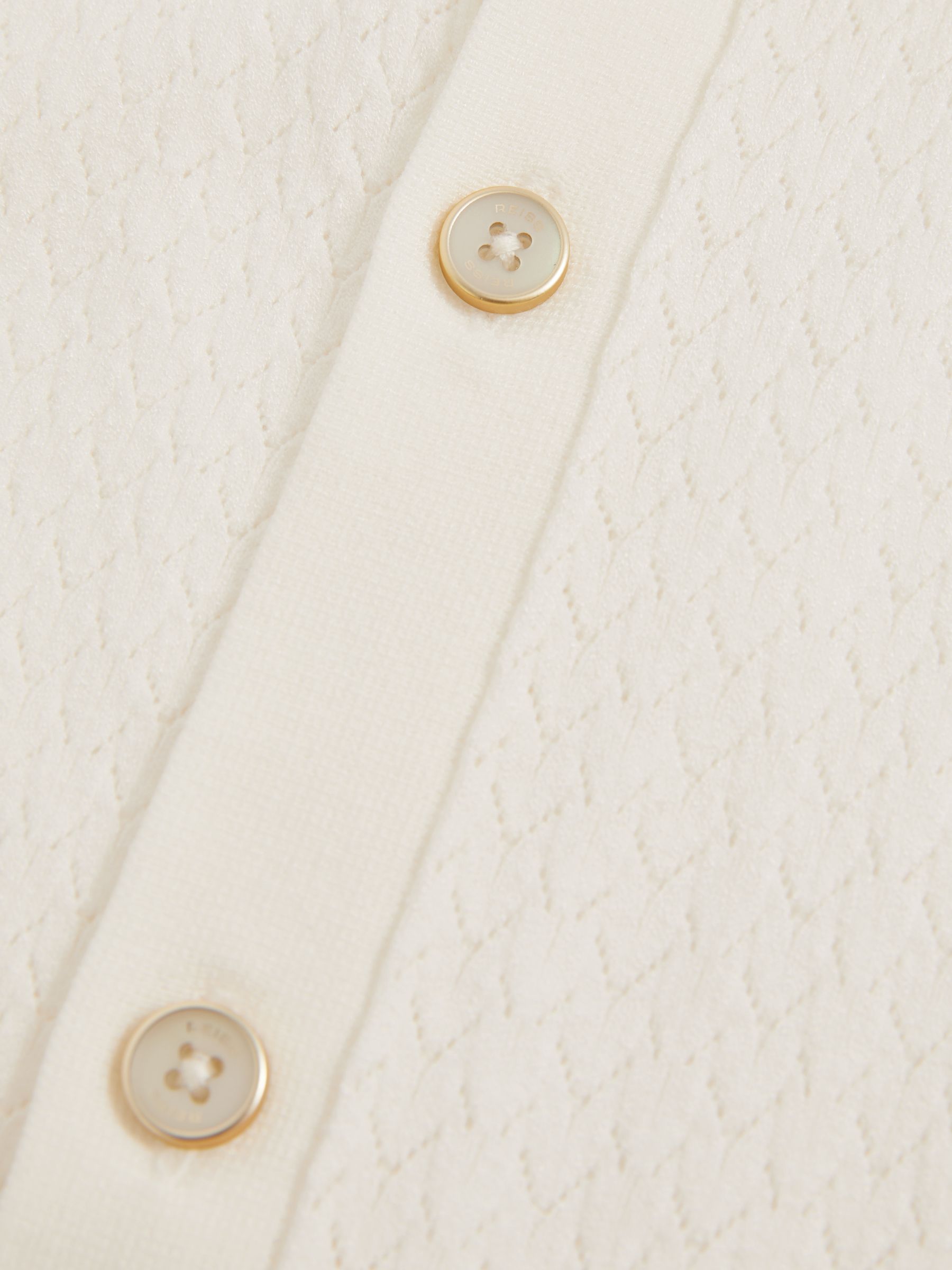 Textured Knit Button-Through Shirt in White