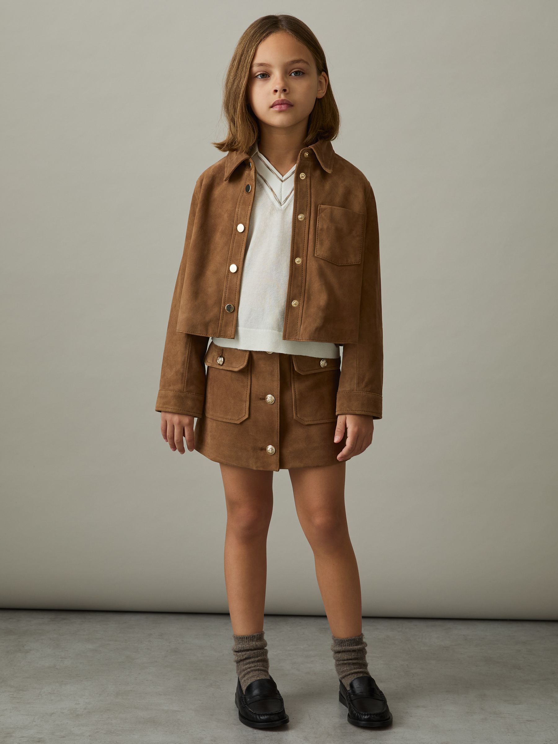 9-13 yrs Suede Cropped Jacket in Tan
