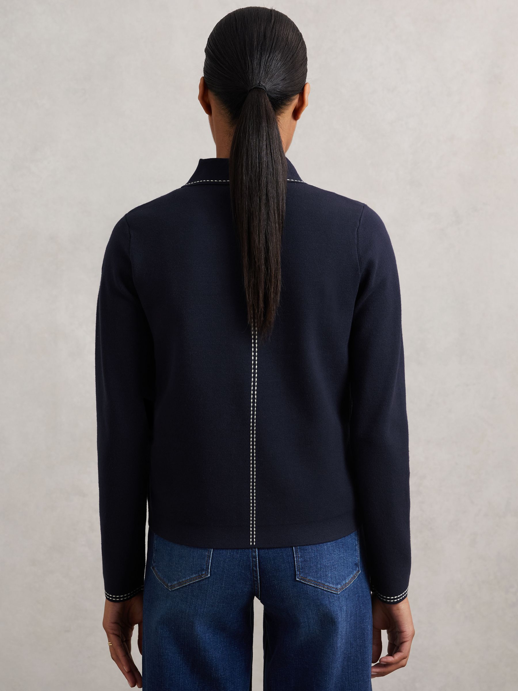 Stitch-Detail Zip-Through Cardigan in Navy