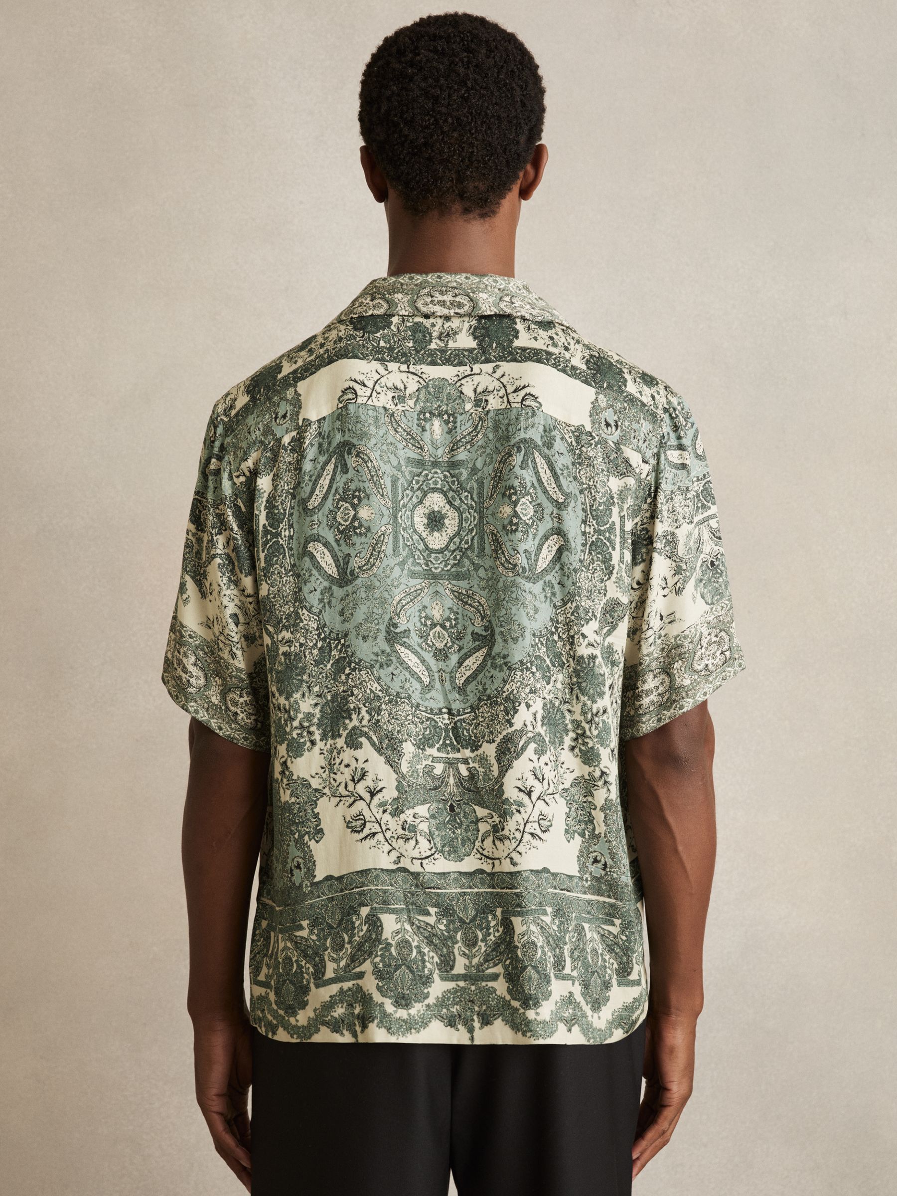 Paisley-Print Cuban-Collar Shirt in Green
