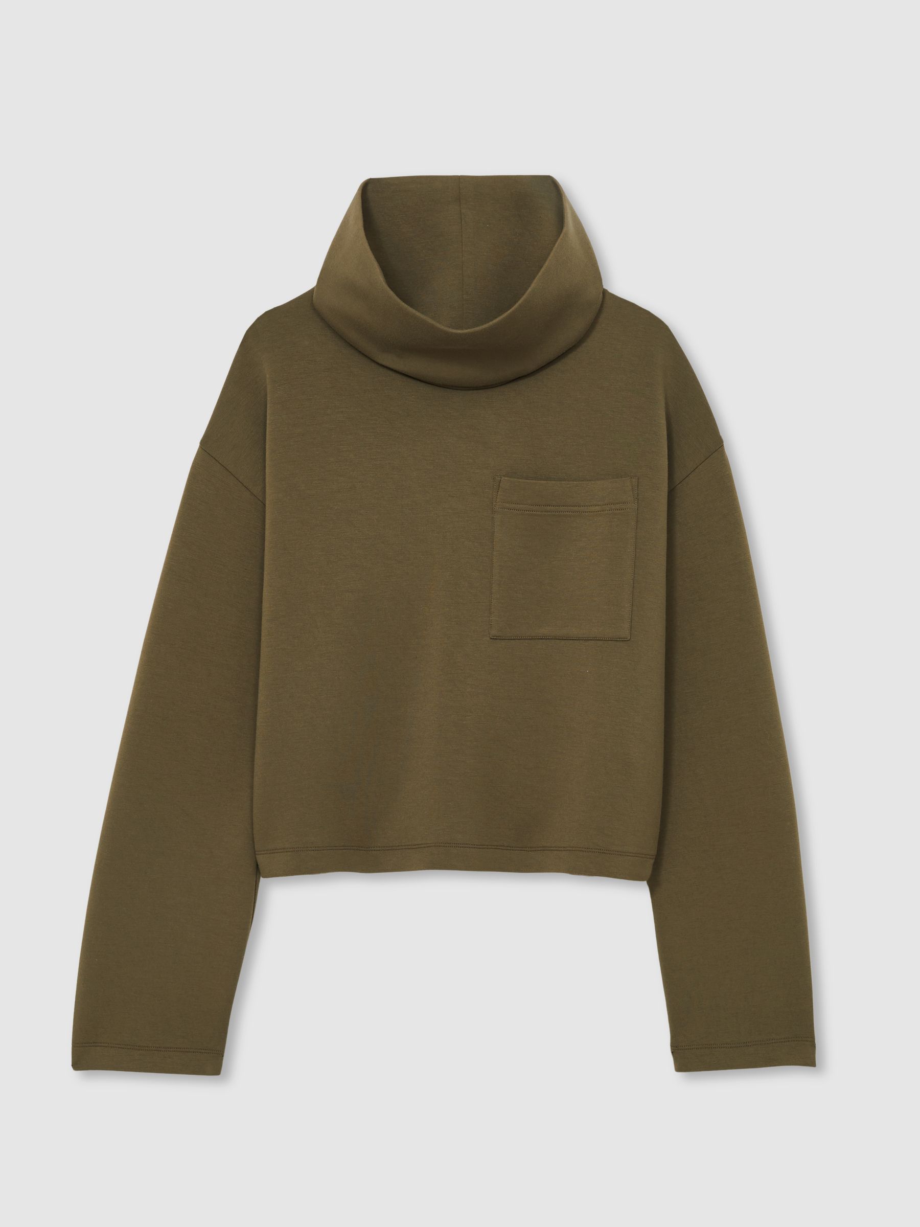 Interlock Jersey Funnel Neck Sweatshirt in Khaki