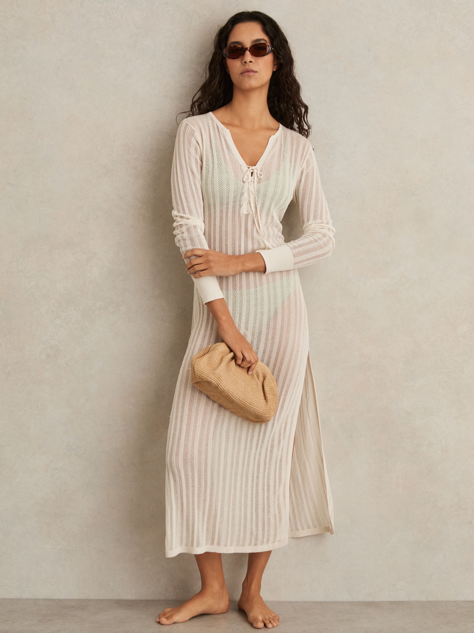 Knitted Beach Cover-Up Dress in Cream