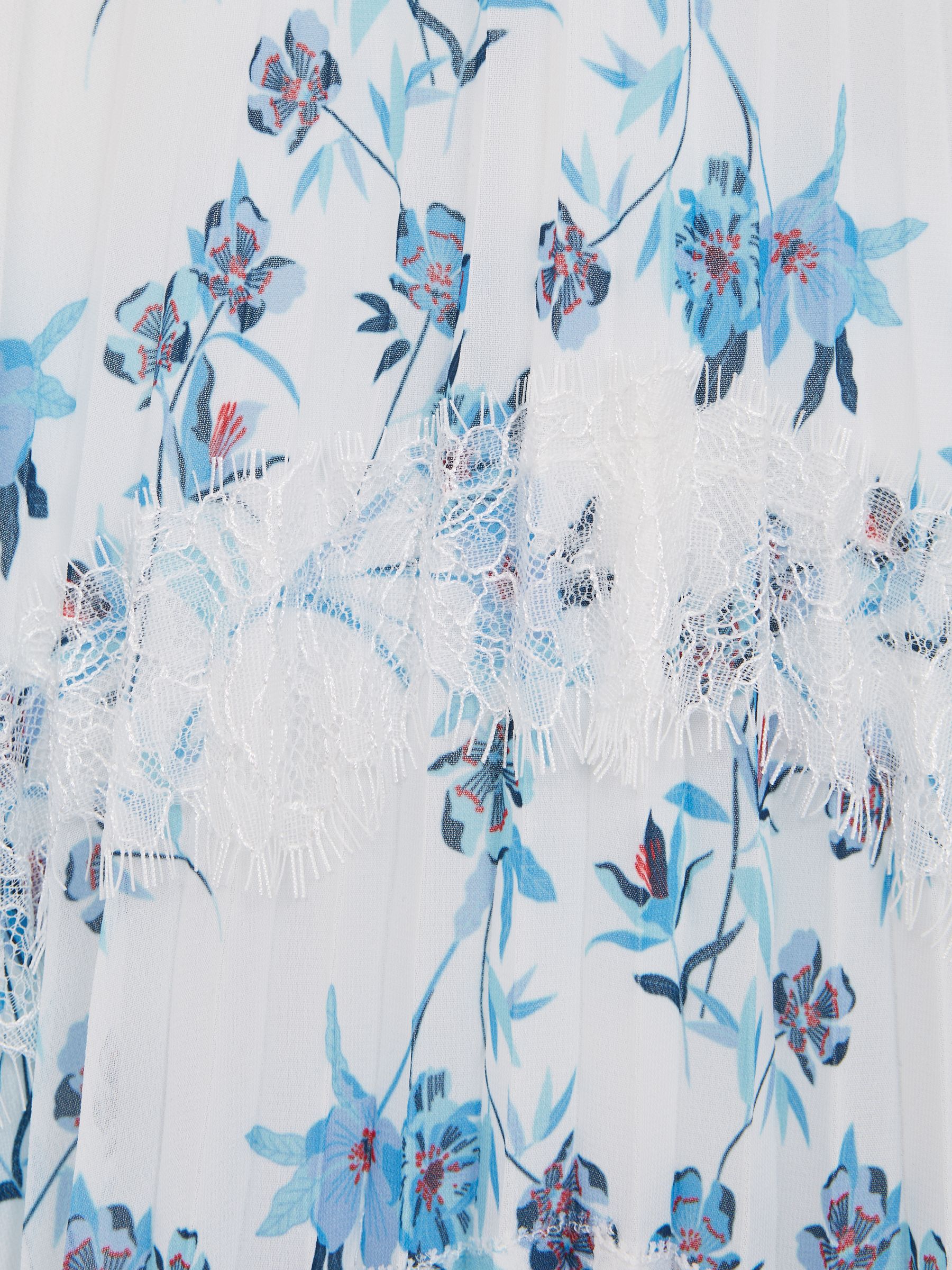 Floral Printed Pleated Dress in Blue Print