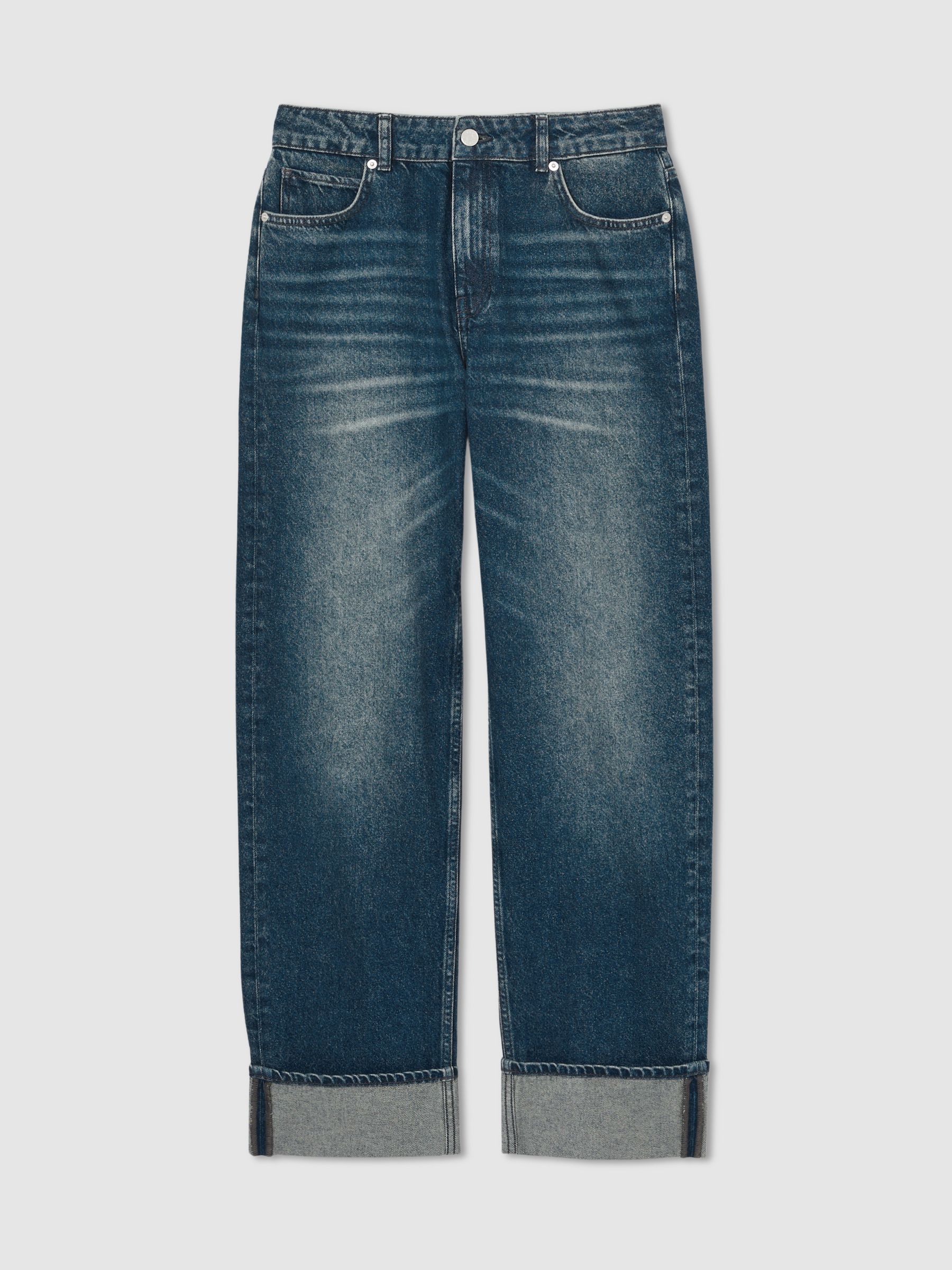 Straight-Leg Turn-Up Jeans in Mid Blue