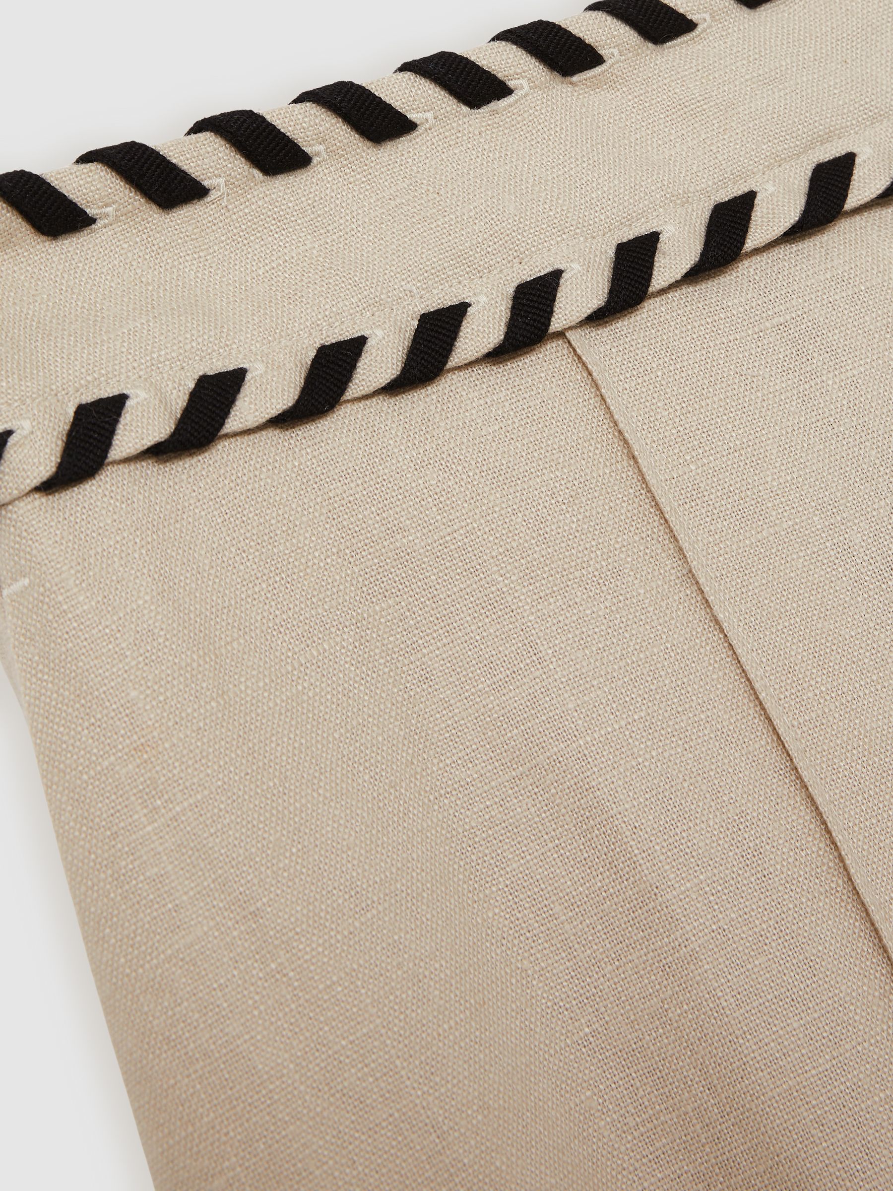 Petite Linen Wide-Leg Whipstitch Trousers in Neutral